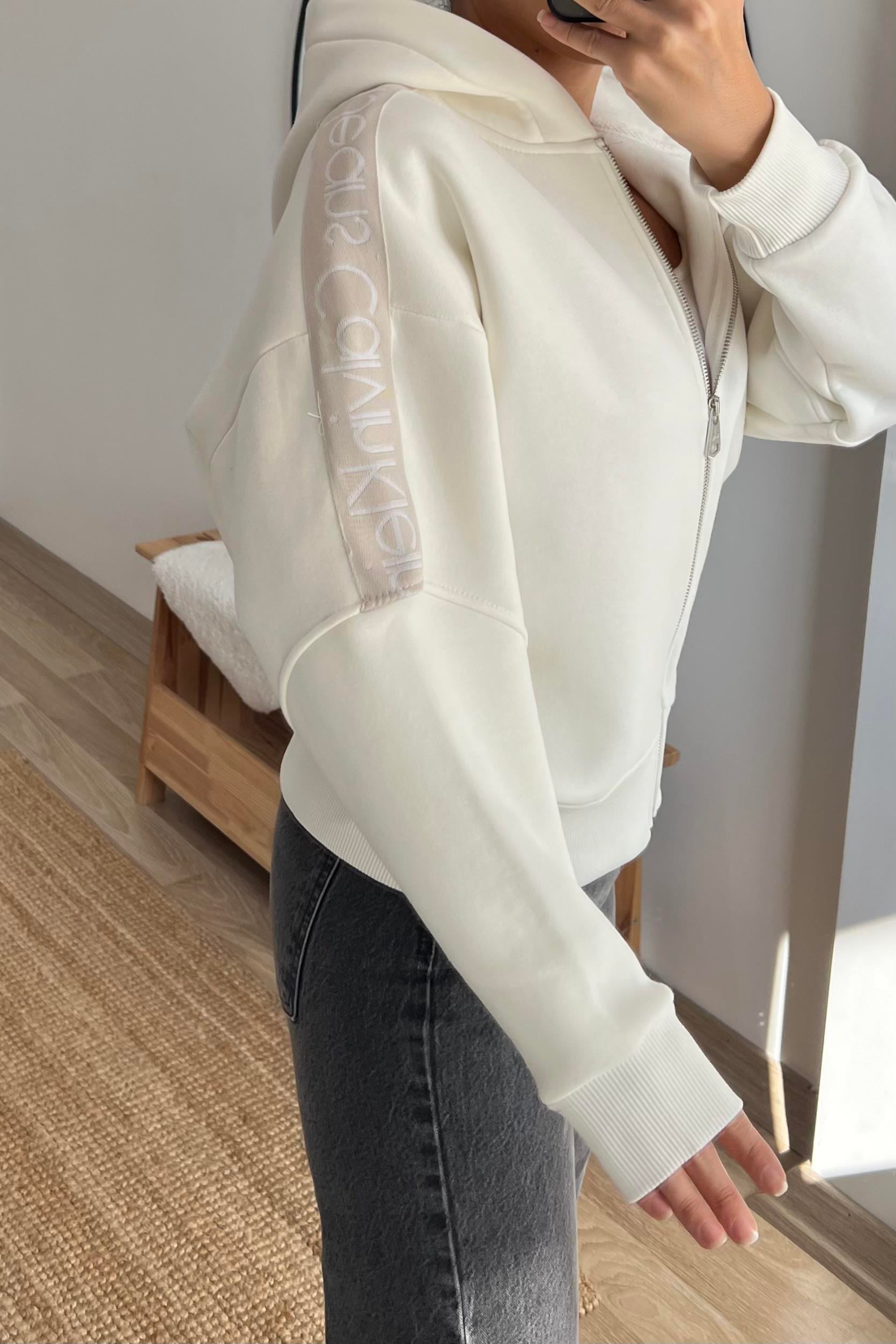 Ekru Ck Şerit Detaylı Kapüşonlu Bomber Sweatshirt  uygun fiyatlarda www.butikhola.com adresinde