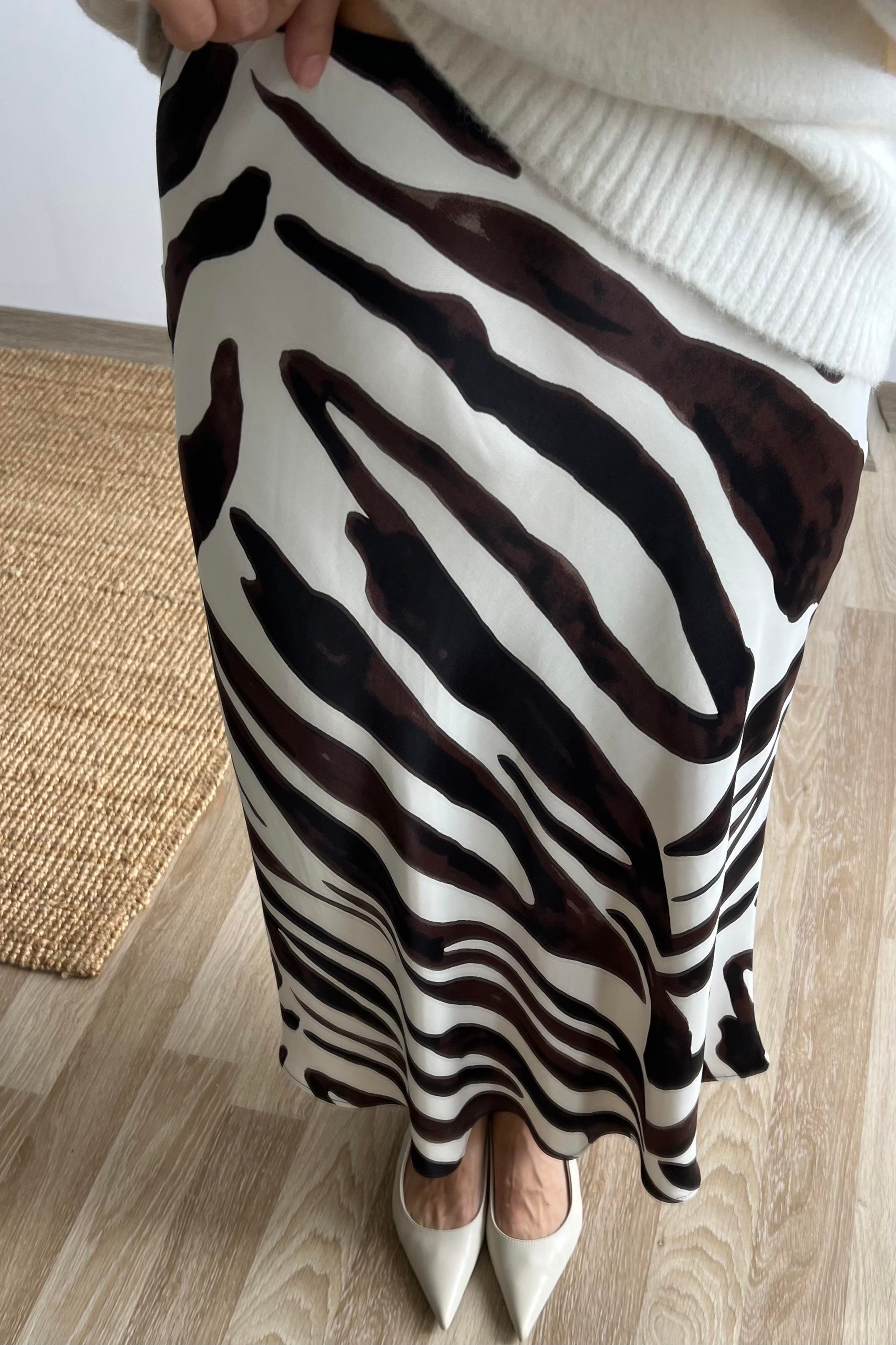 Ekru Desenli Beli Lastikli Saten Etek uygun fiyatlarda www.butikhola.com adresinde