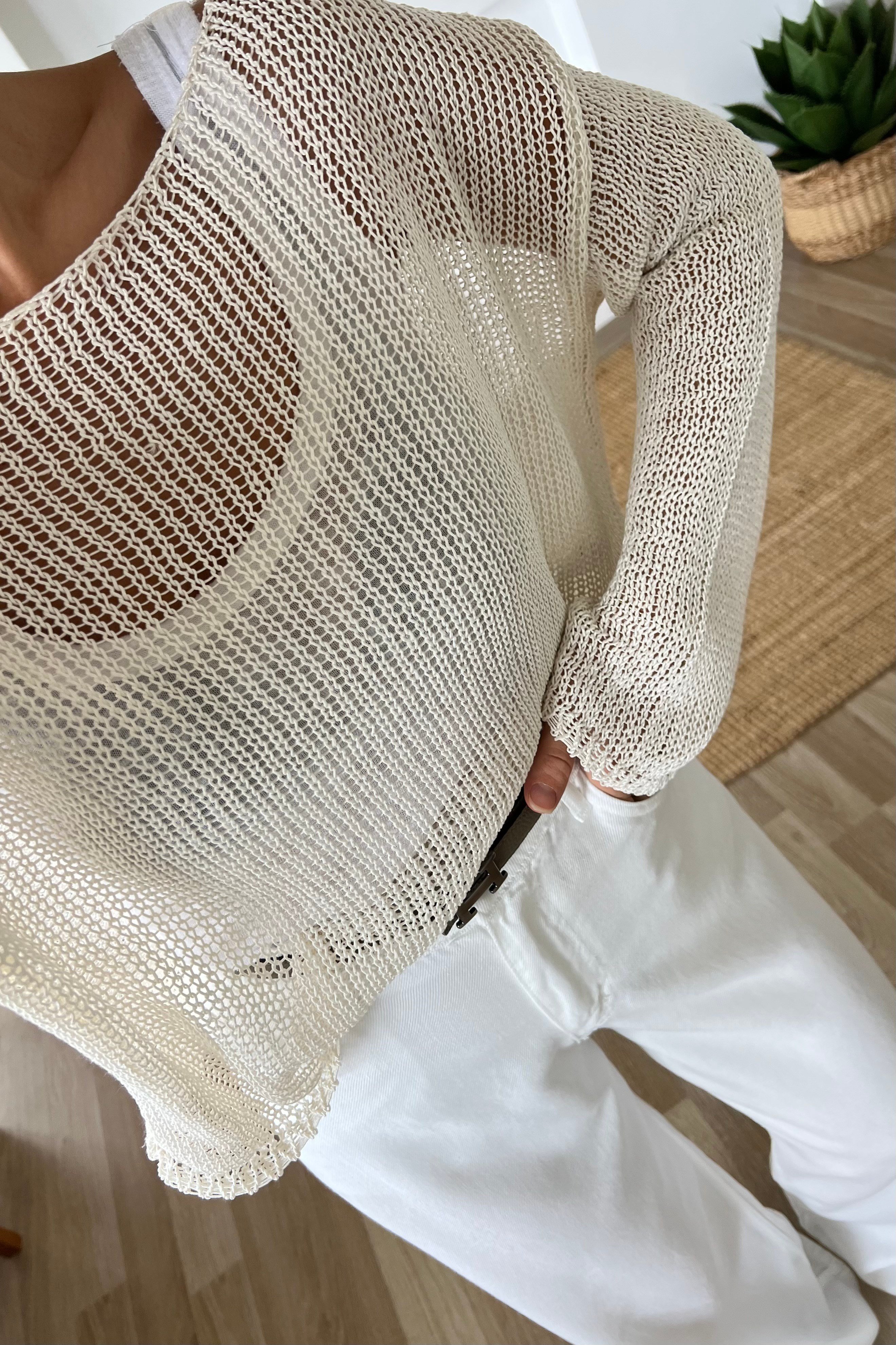 Ekru Kayık Yaka Ajurlu Bluz uygun fiyatlarda www.butikhola.com adresinde
