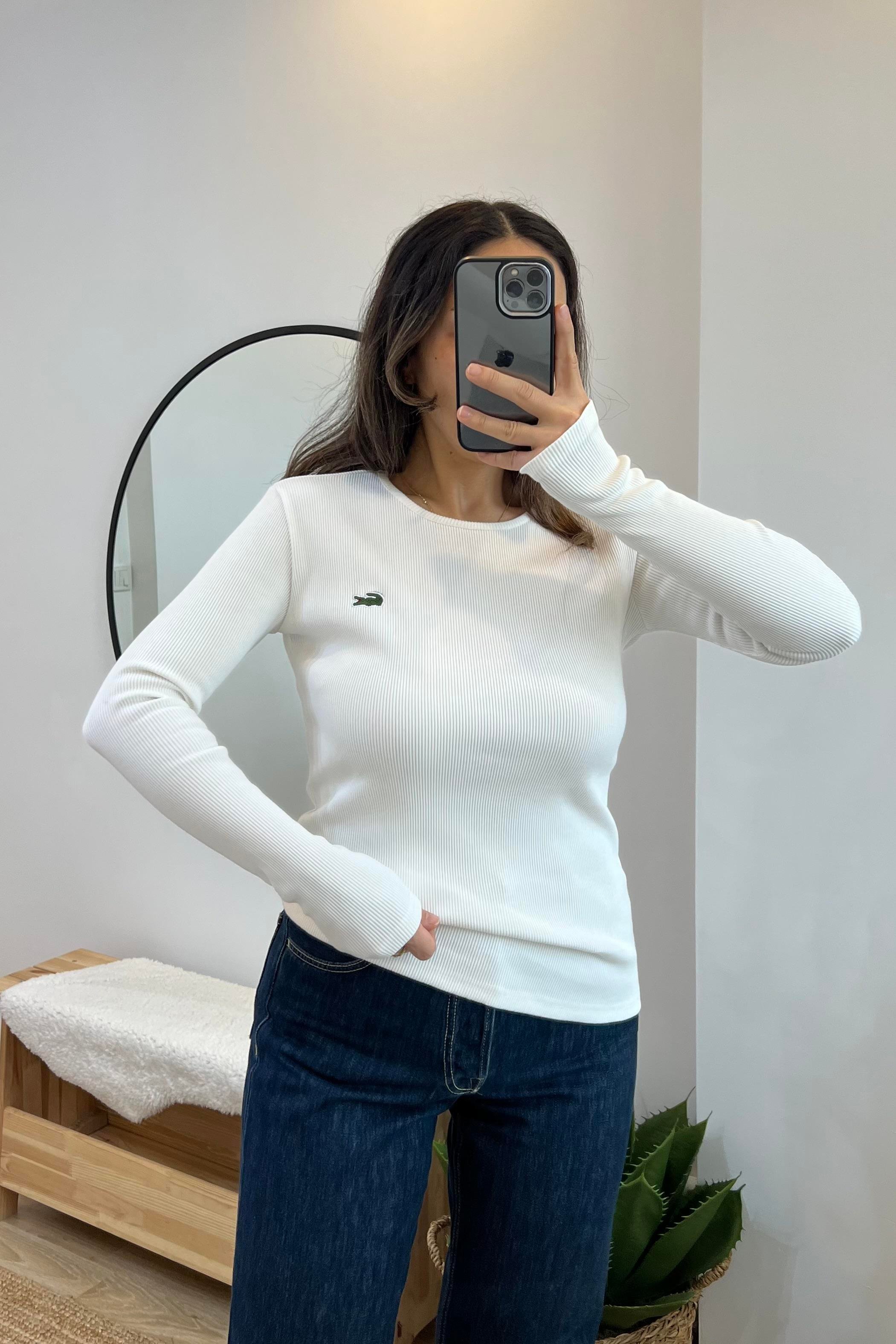 Ekru Logo Nakışlı Uzun Kollu Bluz uygun fiyatlarda www.butikhola.com adresinde