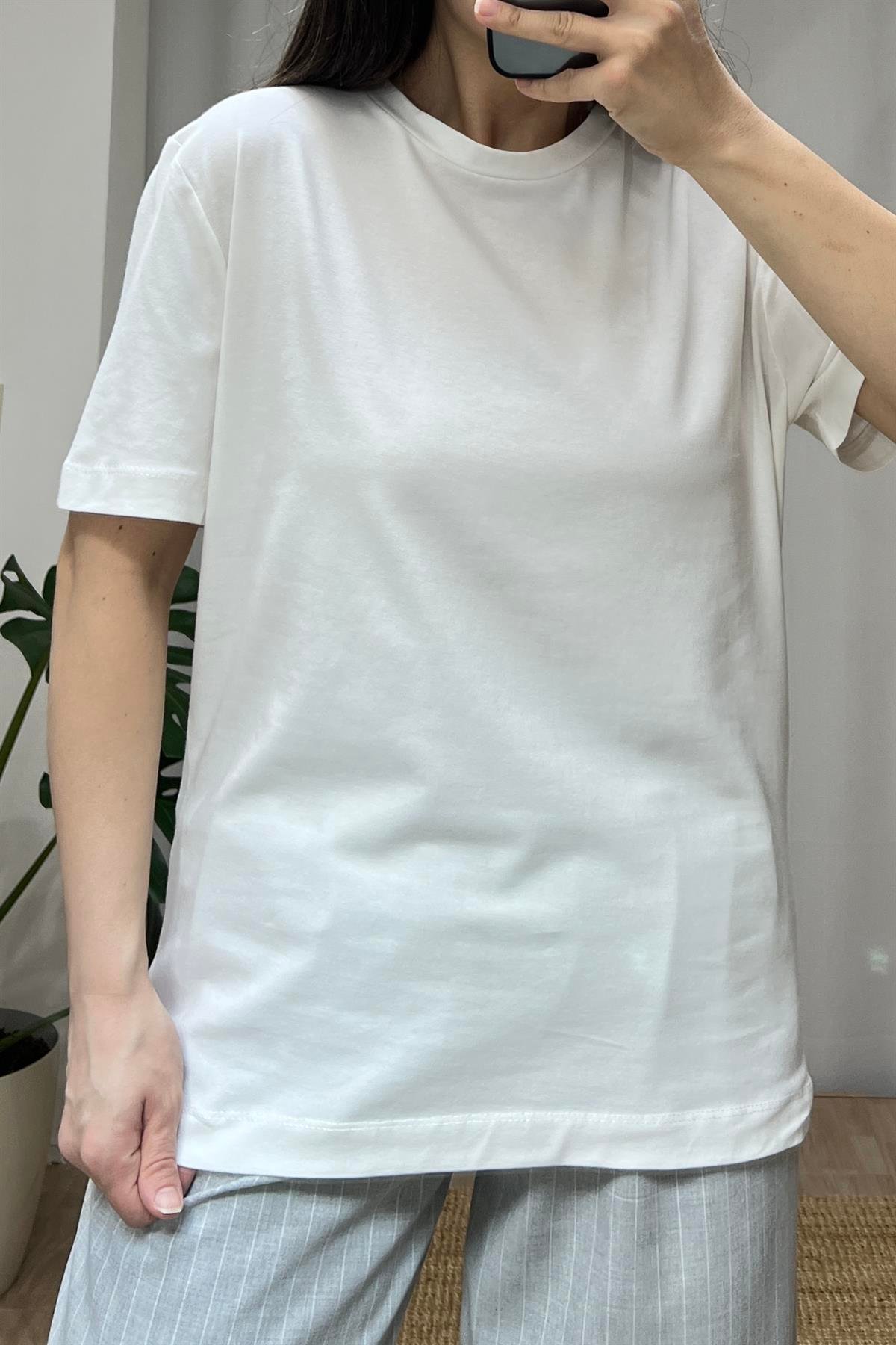 Ekru Orjinal Marka Likralı Basic Tshirt uygun fiyatlarda www.butikhola.com adresinde