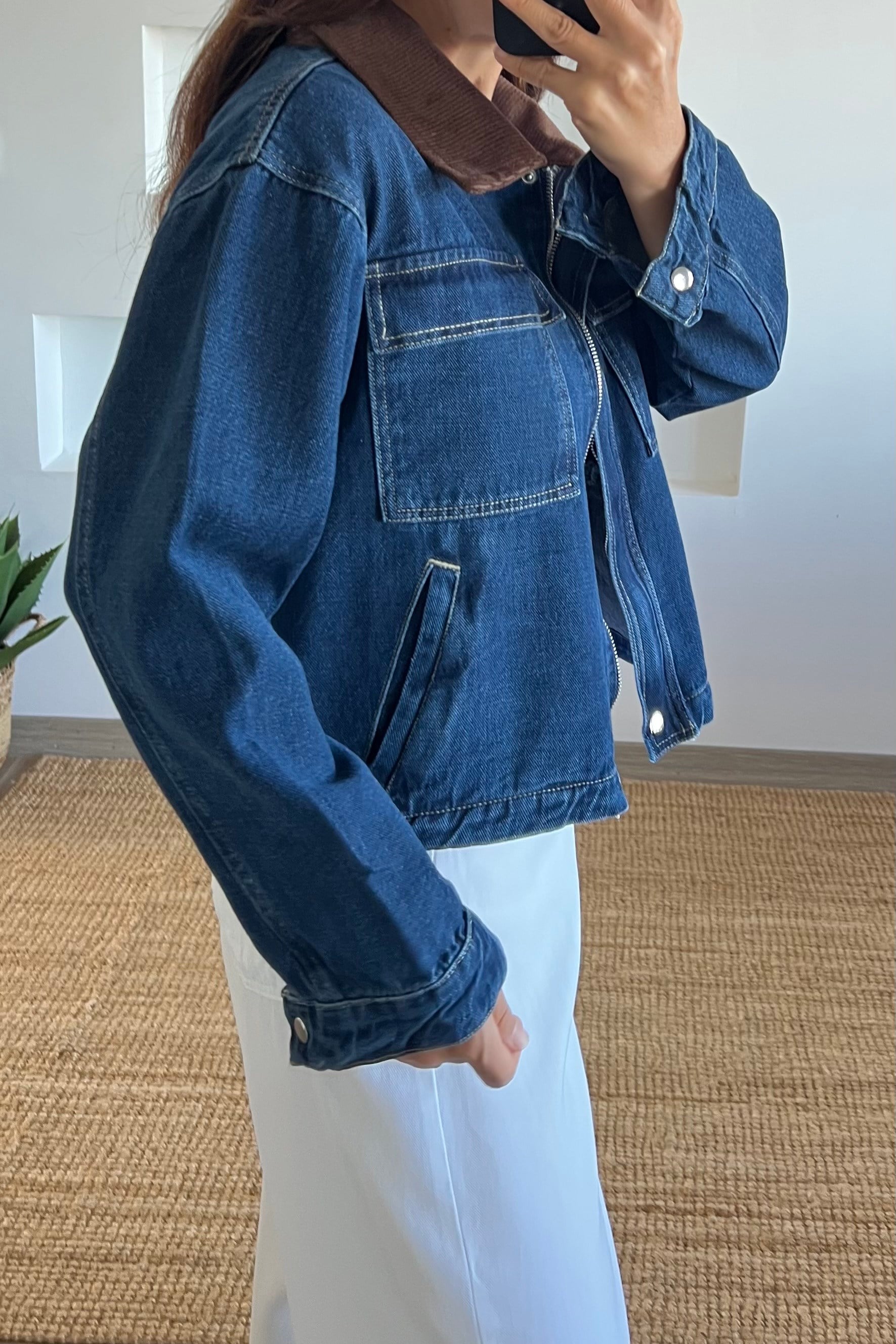 Fermuarlı Kadife Yaka Kot Ceket uygun fiyatlarda www.butikhola.com adresinde