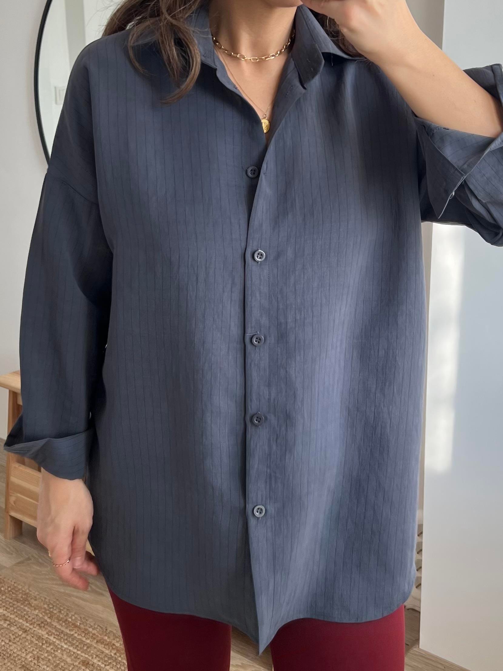 Füme Çizgili Dökümlü Tensel Gömlek uygun fiyatlarda www.butikhola.com adresinde