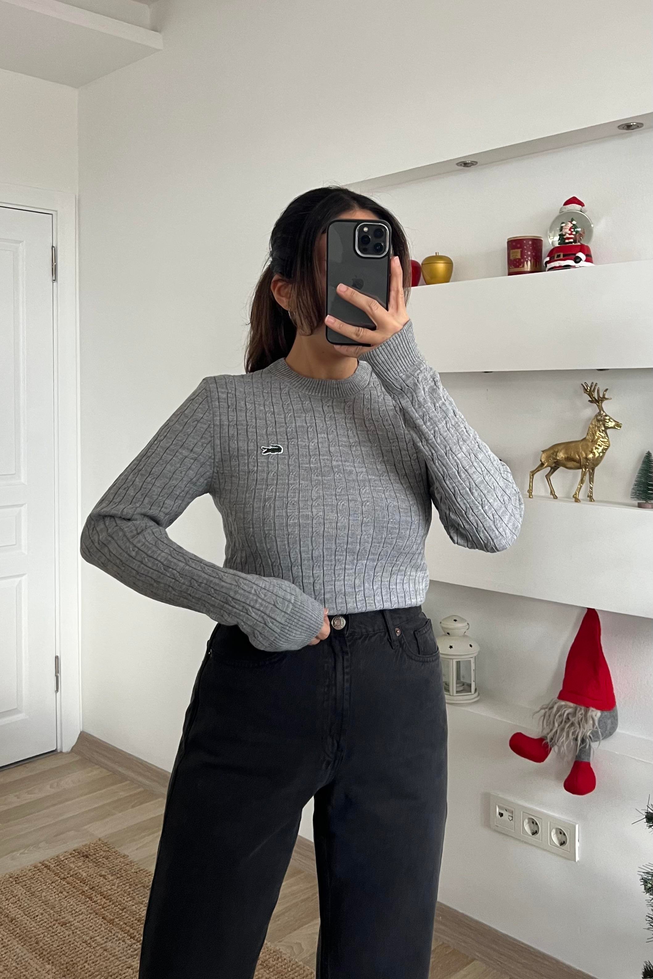 Gri Arma Nakışlı Saç Örgülü Kazak uygun fiyatlarda www.butikhola.com adresinde
