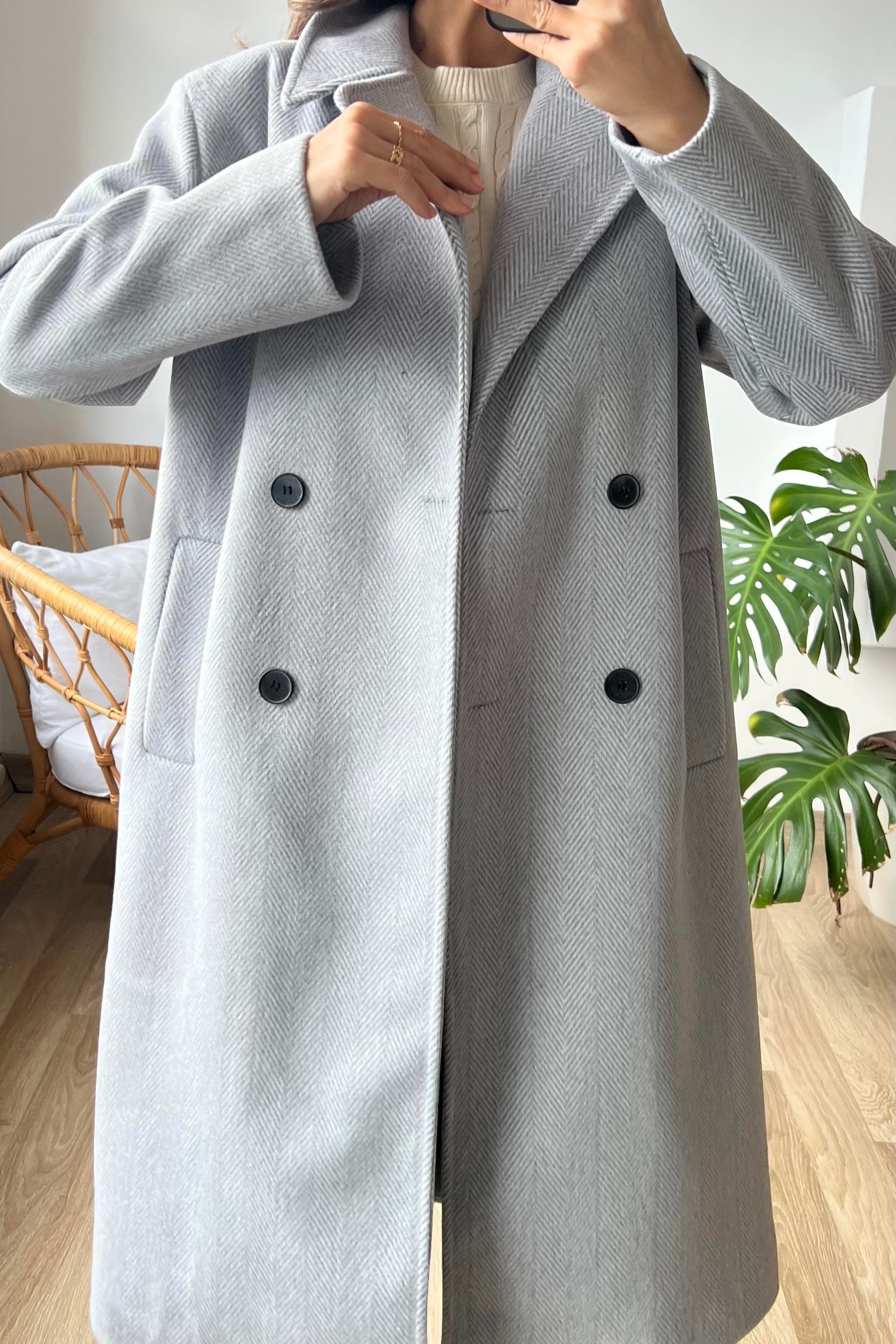 Gri Balıksırtı Premium Kruvaze Kaban uygun fiyatlarda www.butikhola.com adresinde