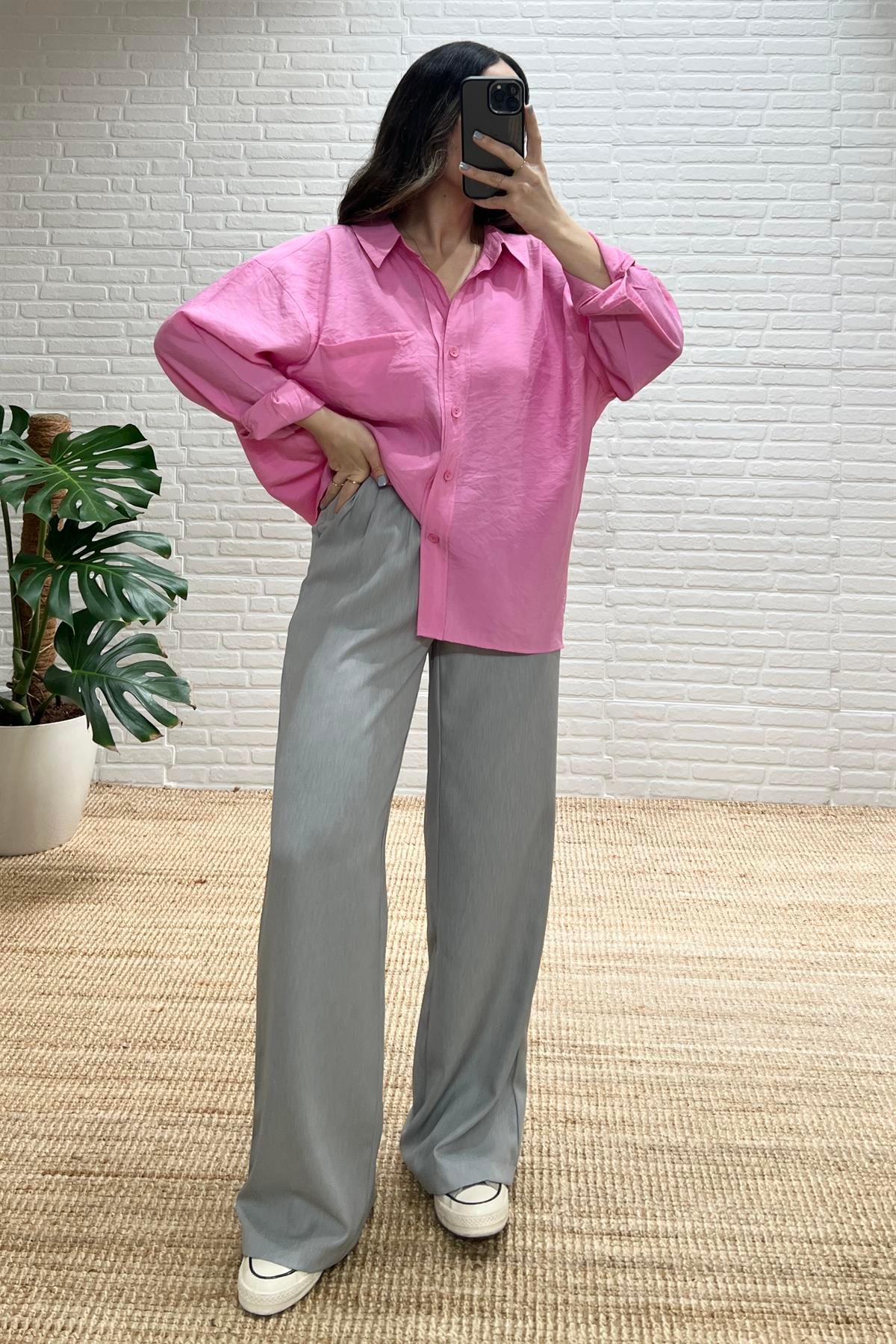 Gri Beli Kemerli Palazzo Pantolon uygun fiyatlarda www.butikhola.com adresinde