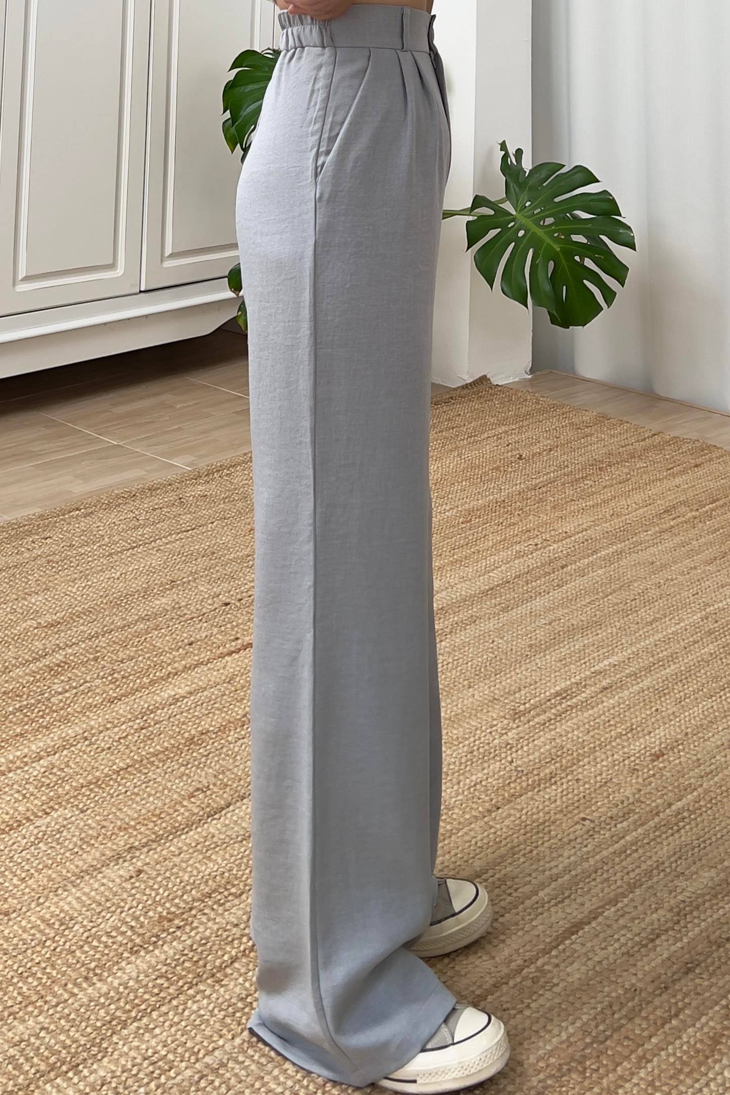Gri Beli Lastikli Dökümlü Pantolon uygun fiyatlarda www.butikhola.com adresinde