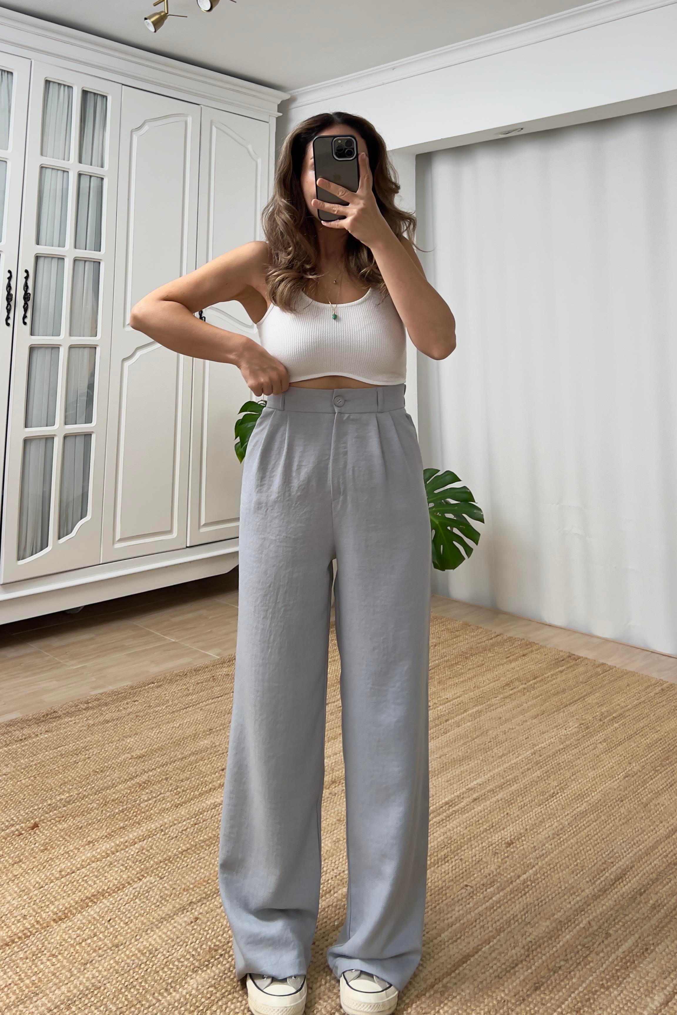 Gri Beli Lastikli Dökümlü Pantolon uygun fiyatlarda www.butikhola.com adresinde