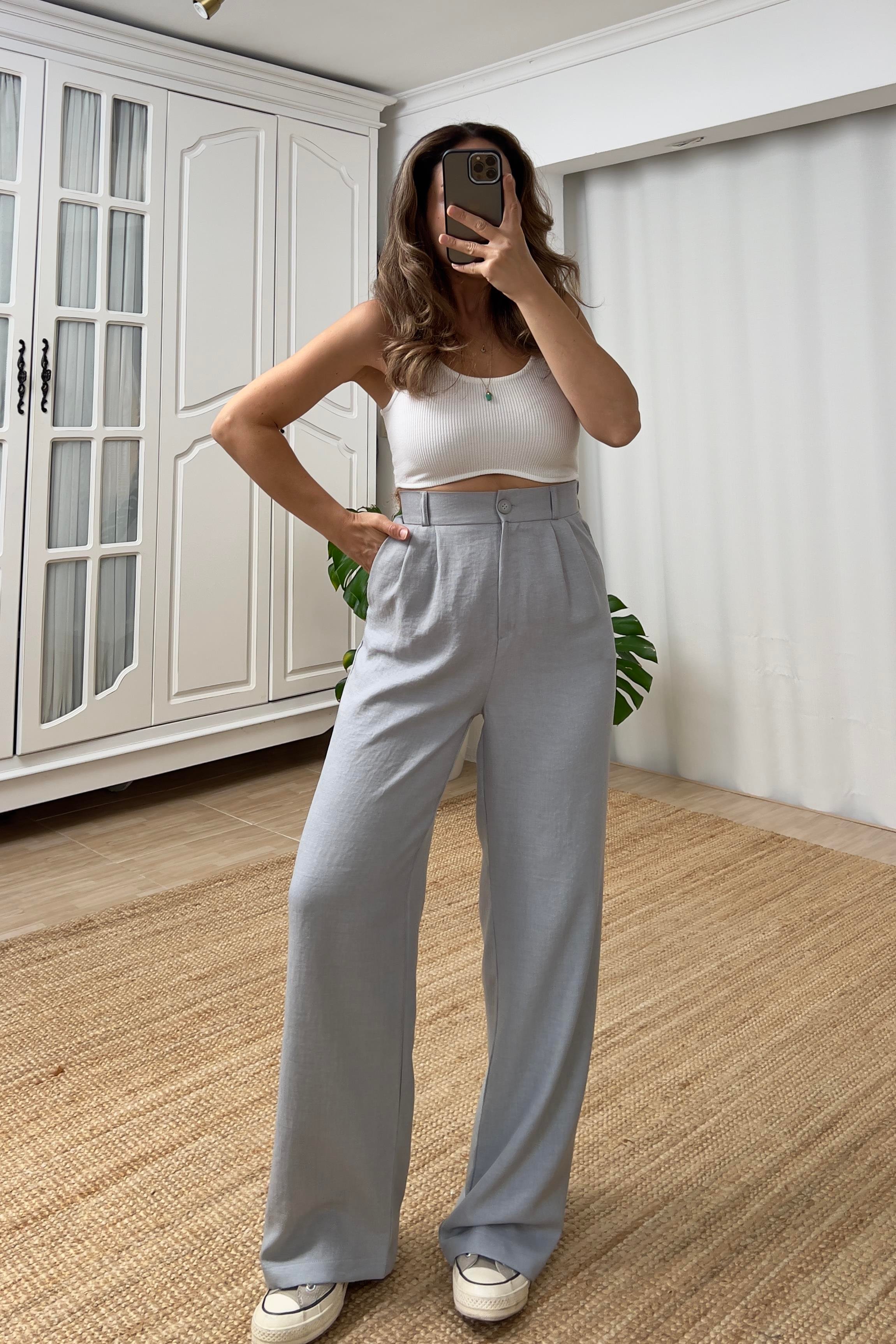 Gri Beli Lastikli Dökümlü Pantolon uygun fiyatlarda www.butikhola.com adresinde
