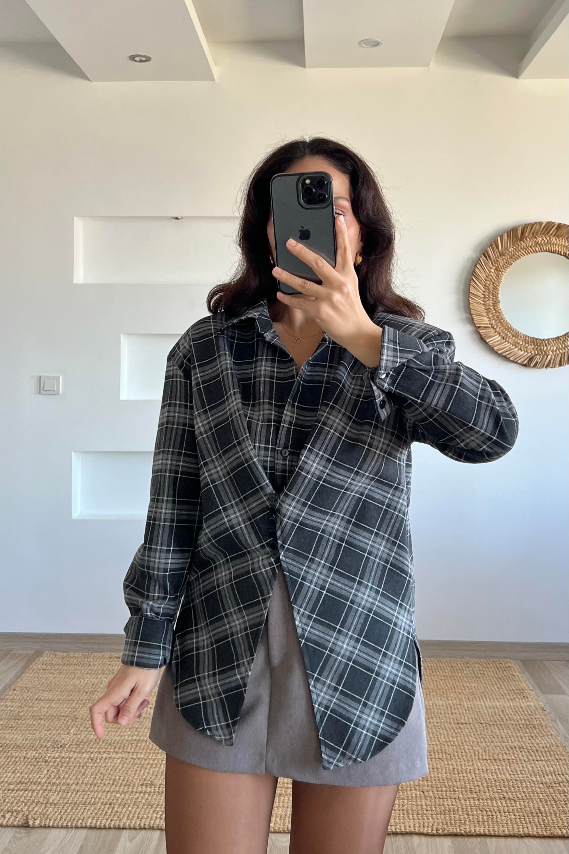Gri Ekoseli Tasarım Gömlek uygun fiyatlarda www.butikhola.com adresinde