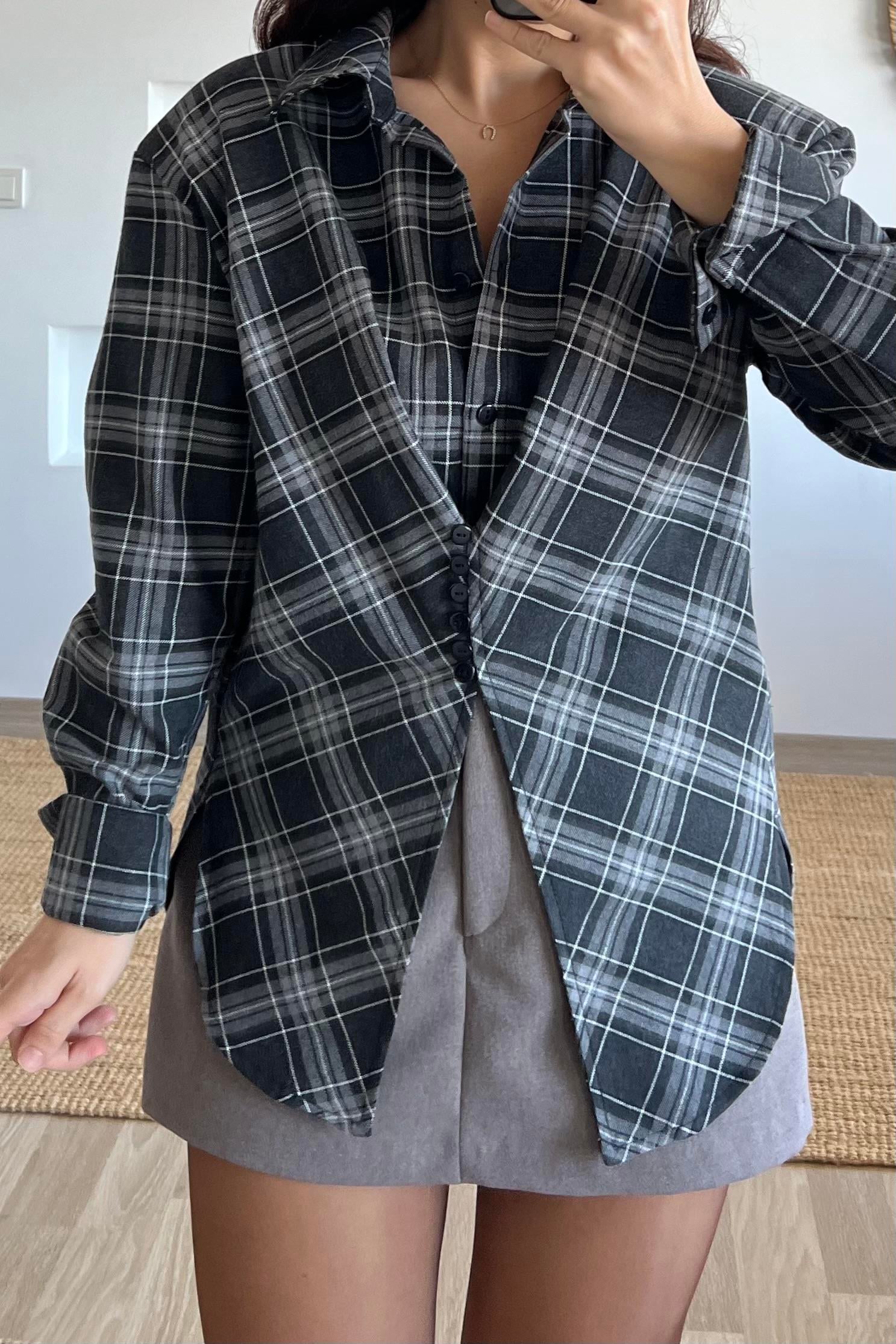 Gri Ekoseli Tasarım Gömlek uygun fiyatlarda www.butikhola.com adresinde