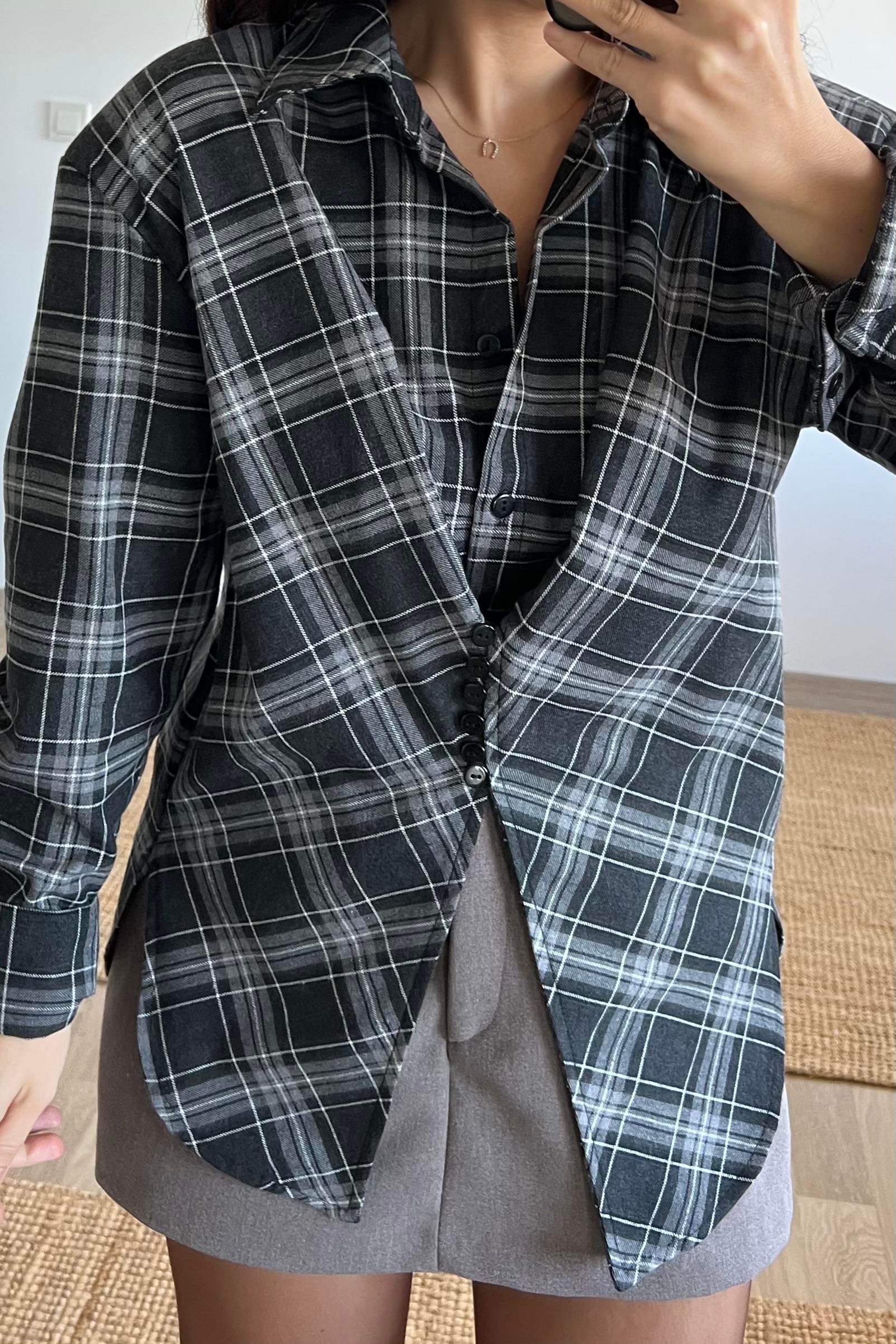 Gri Ekoseli Tasarım Gömlek uygun fiyatlarda www.butikhola.com adresinde