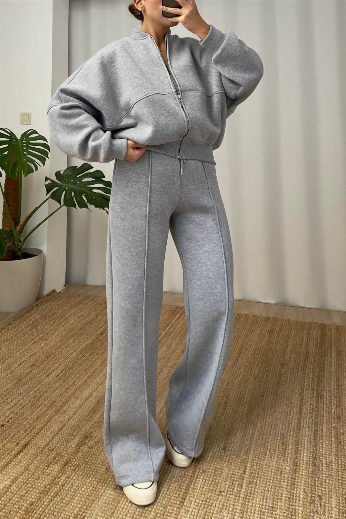 Gri Fermuarlı Bomber Sweatshirt  uygun fiyatlarda www.butikhola.com adresinde