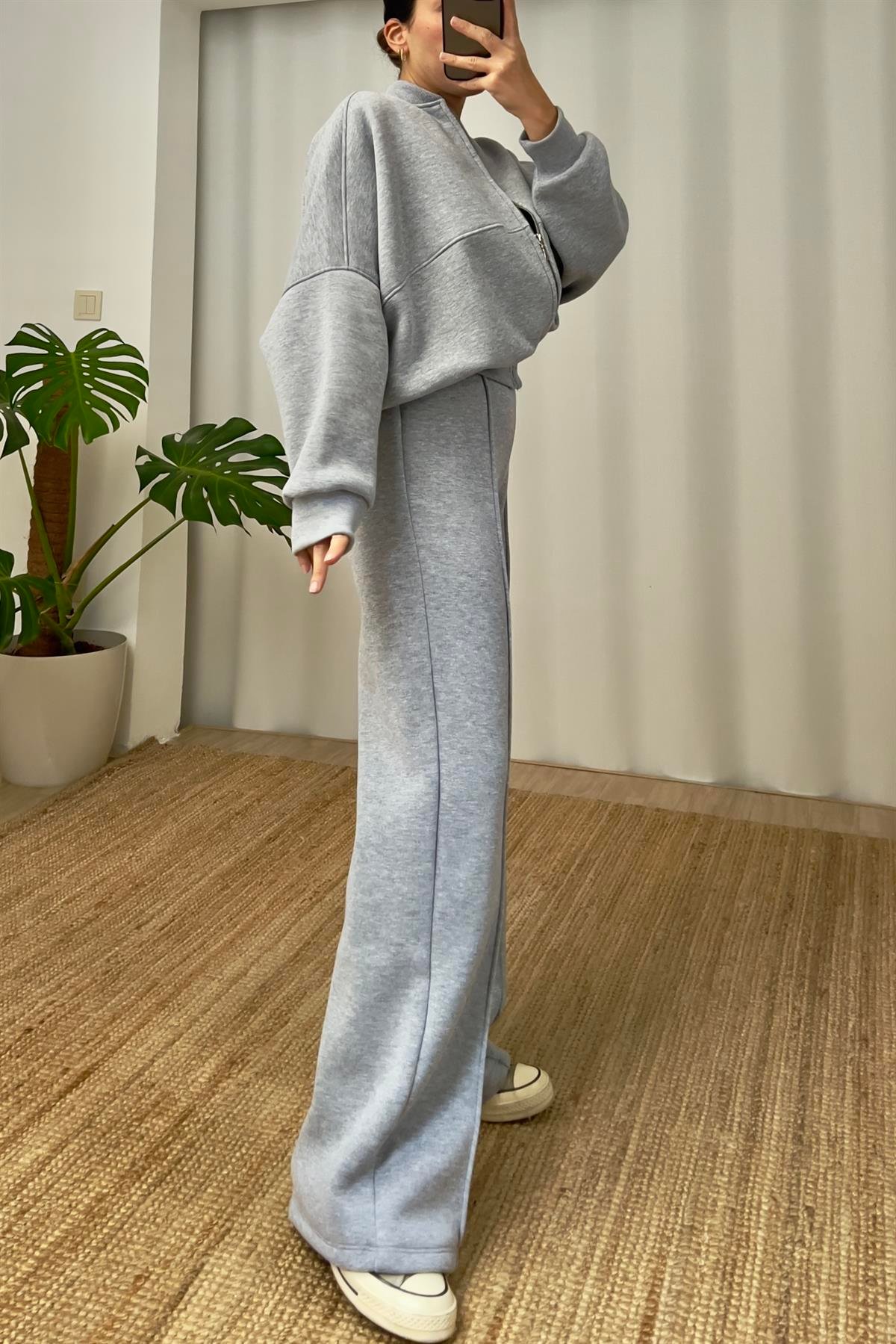 Gri Fermuarlı Bomber Sweatshirt  uygun fiyatlarda www.butikhola.com adresinde