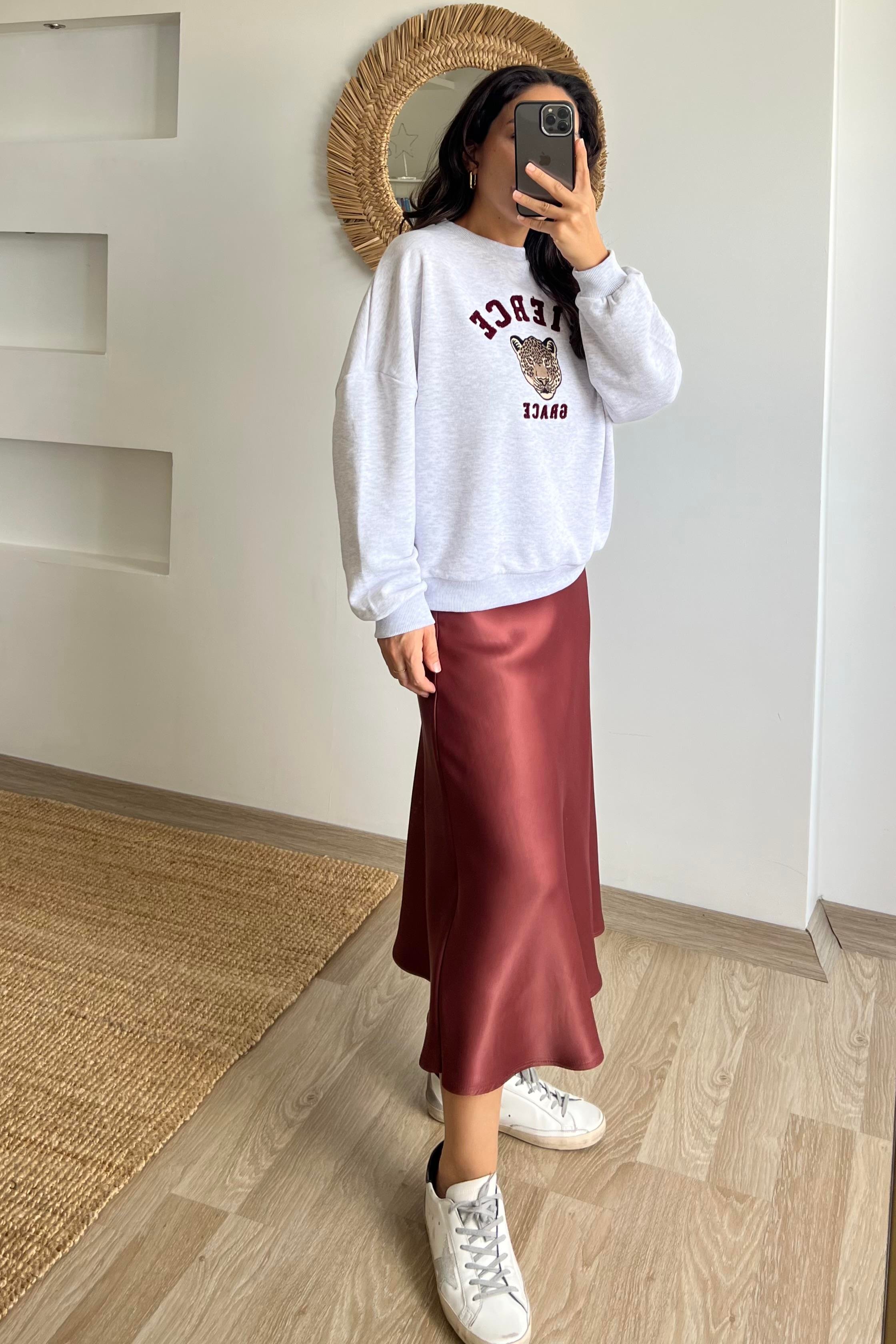 Gri Kaplan Nakışlı Sweatshirt uygun fiyatlarda www.butikhola.com adresinde