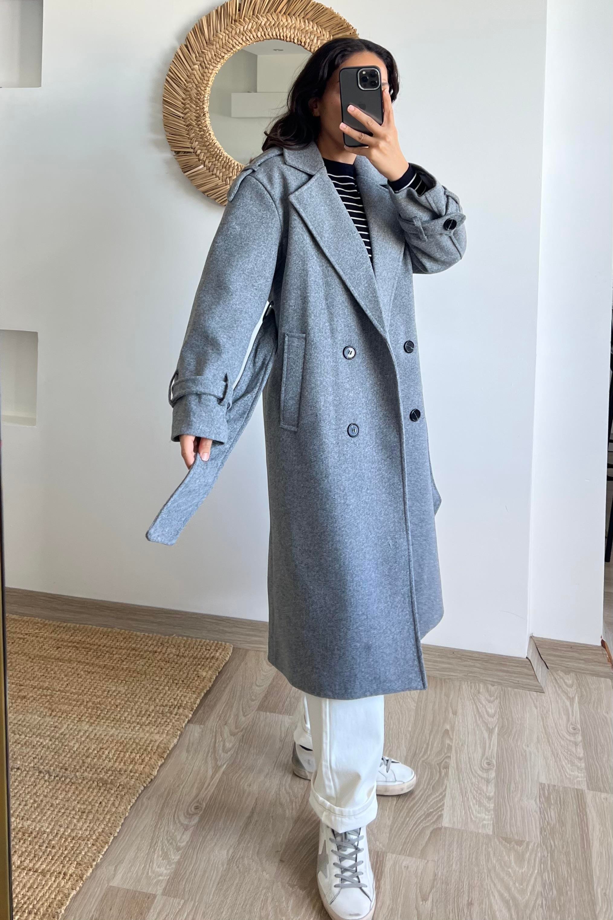 Gri Kuşaklı Premium Kaban uygun fiyatlarda www.butikhola.com adresinde