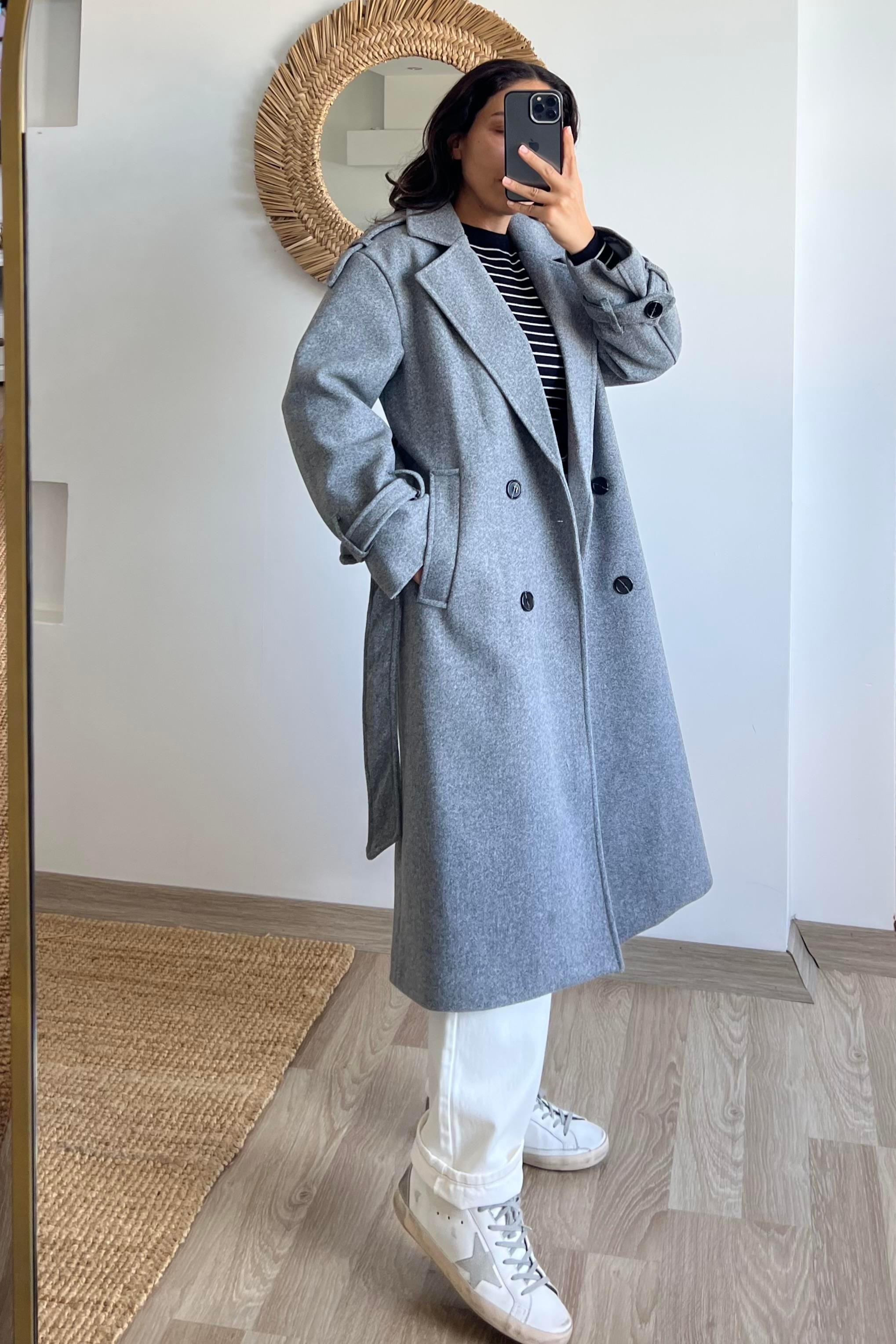 Gri Kuşaklı Premium Kaban uygun fiyatlarda www.butikhola.com adresinde