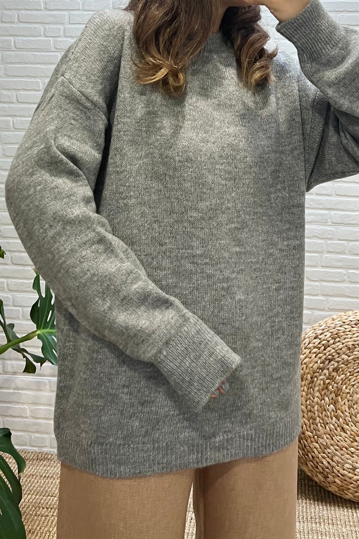 Gri Oversize Basic Kazak uygun fiyatlarda www.butikhola.com adresinde