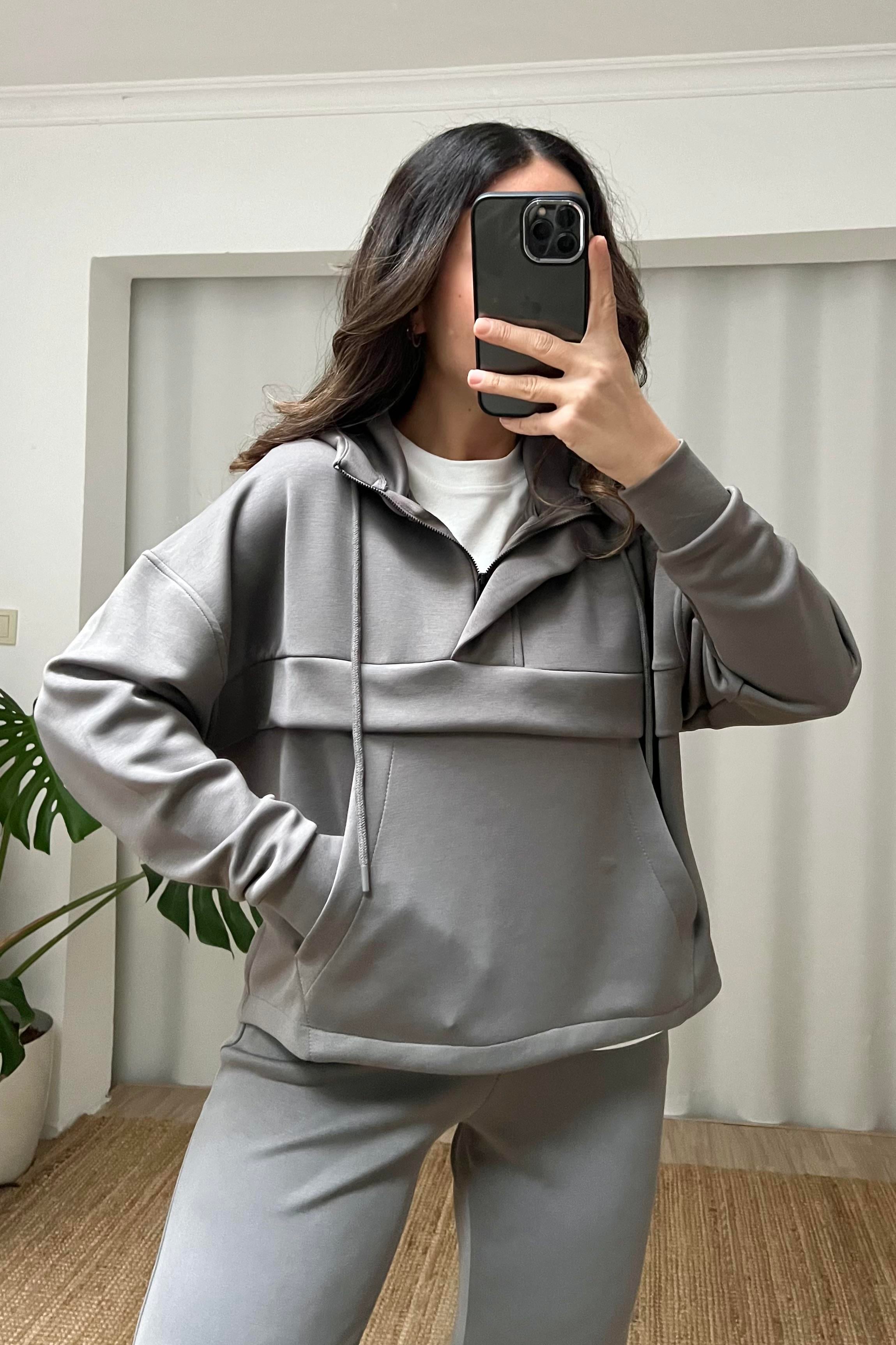 Gri Oys Kanguru Cep Modal Takım uygun fiyatlarda www.butikhola.com adresinde