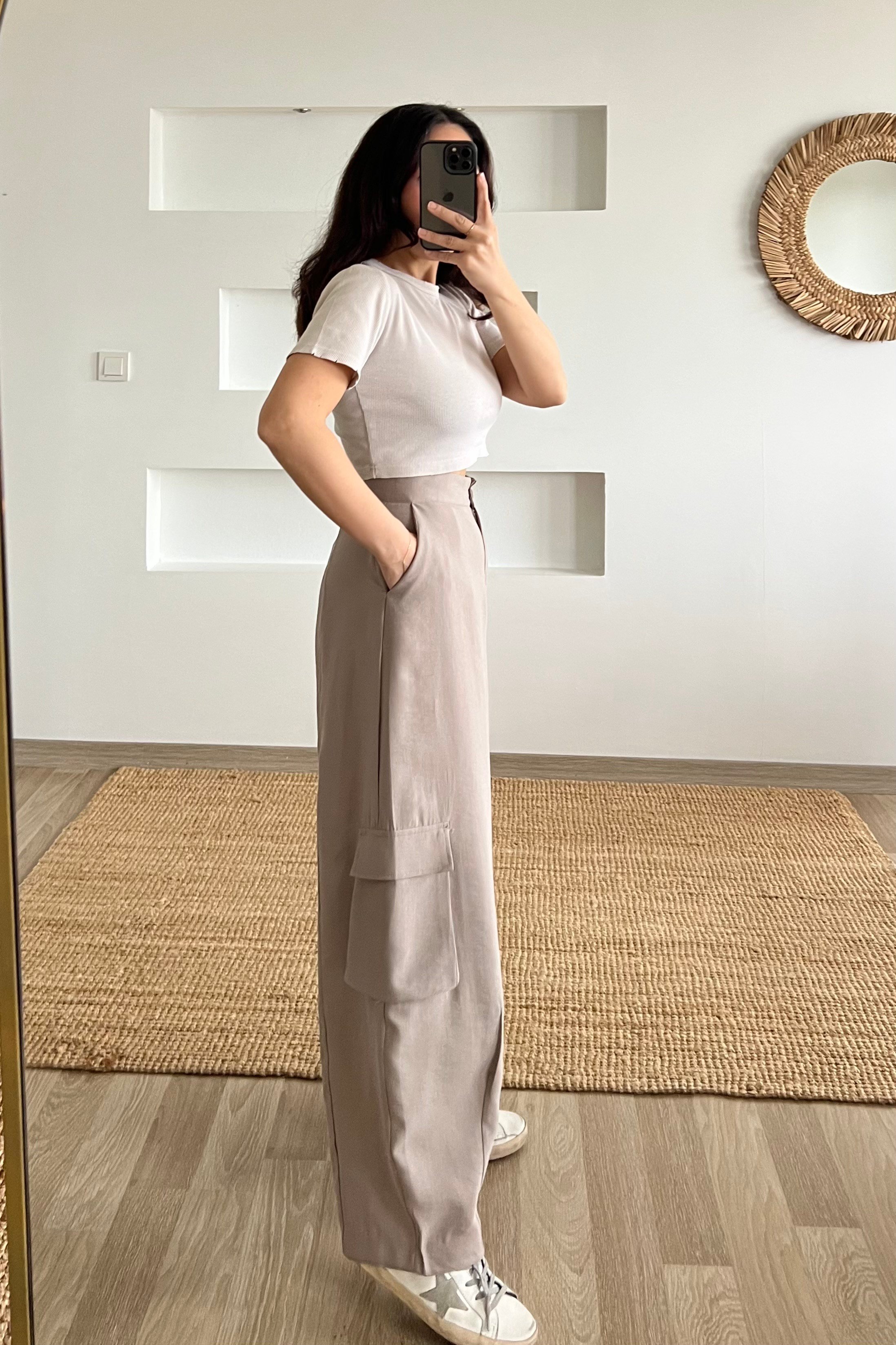 Gri Paçası Pensli Kargo Cep Pantolon uygun fiyatlarda www.butikhola.com adresinde