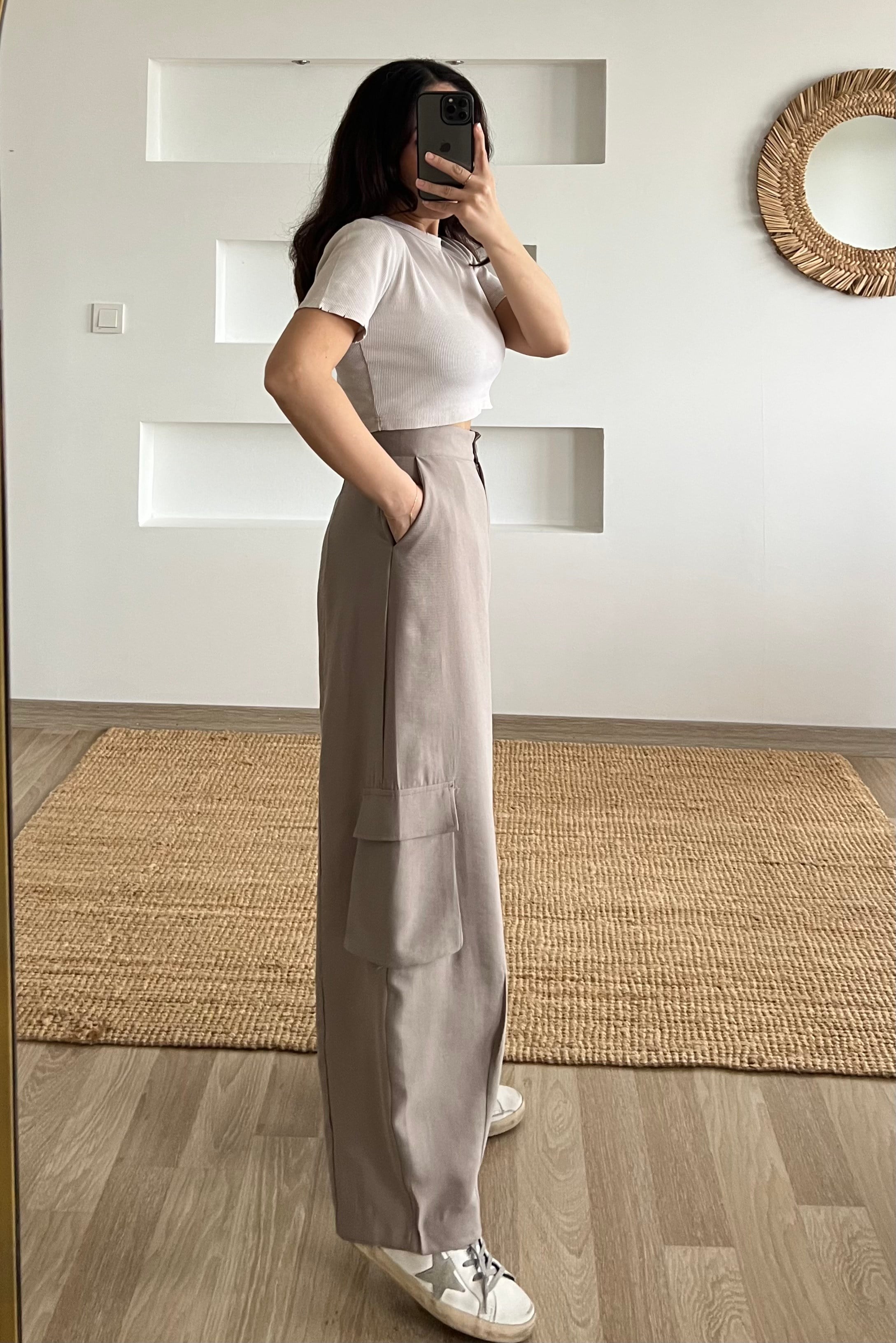 Gri Paçası Pensli Kargo Cep Pantolon uygun fiyatlarda www.butikhola.com adresinde
