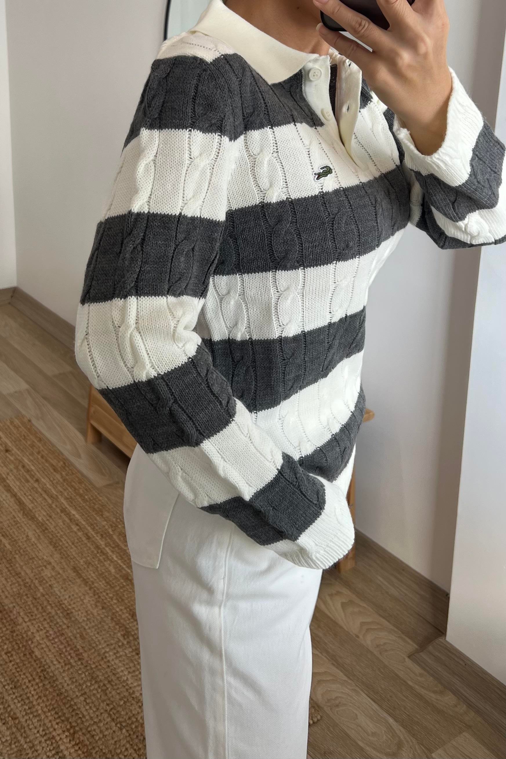 Gri Şeritli Polo Yaka Triko uygun fiyatlarda www.butikhola.com adresinde
