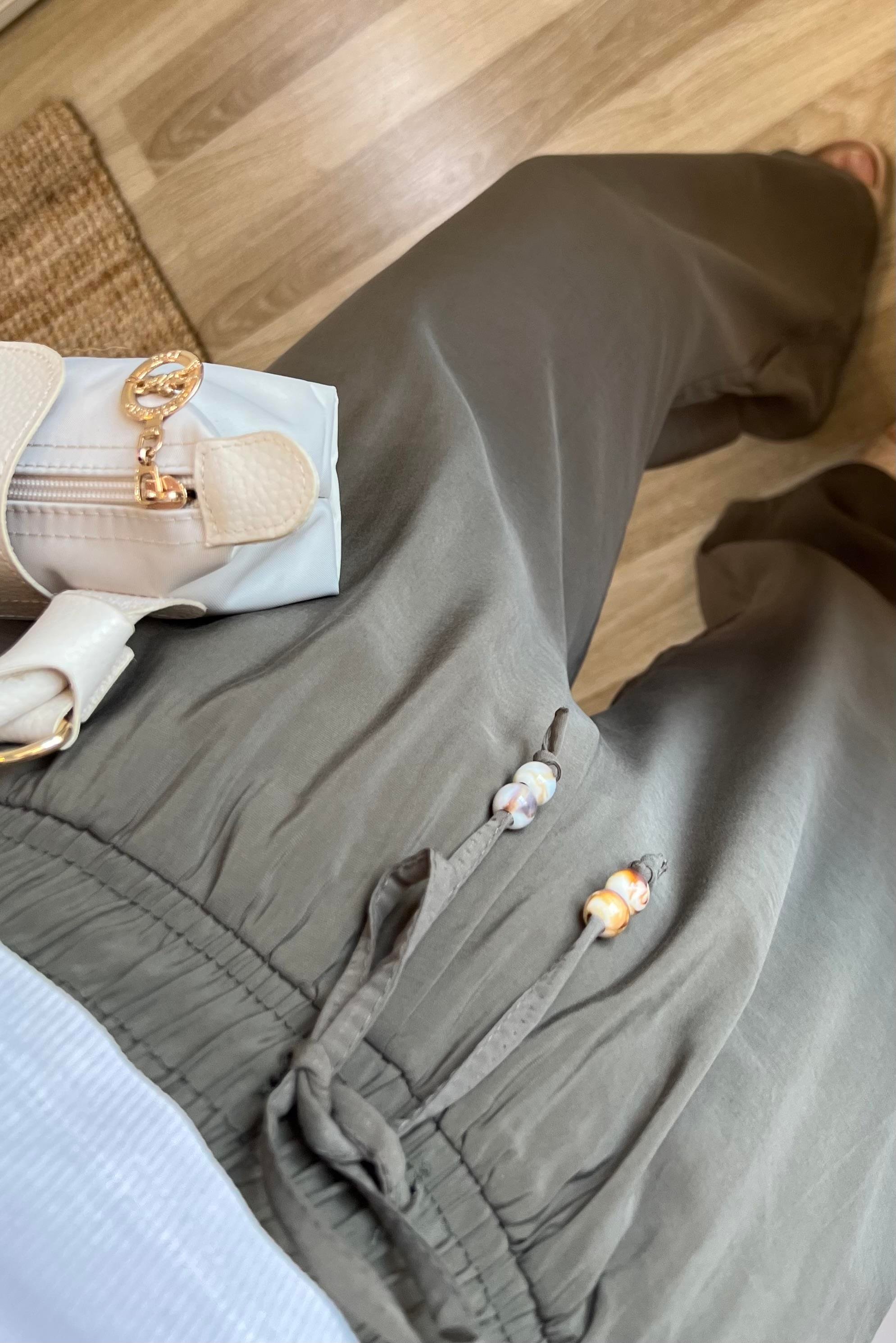 Haki Beli İpli Bohem Pantolon uygun fiyatlarda www.butikhola.com adresinde