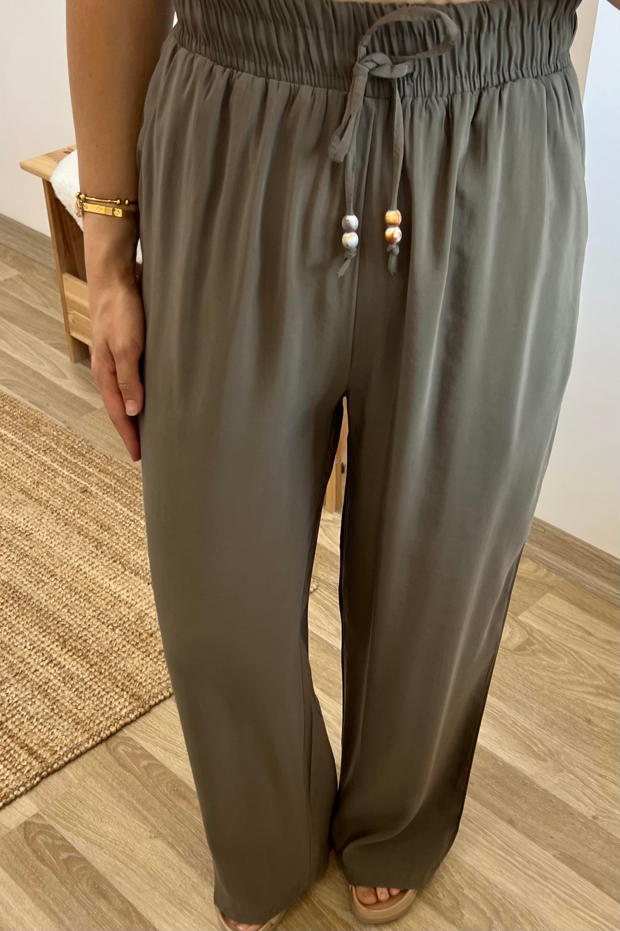 Haki Beli İpli Bohem Pantolon uygun fiyatlarda www.butikhola.com adresinde