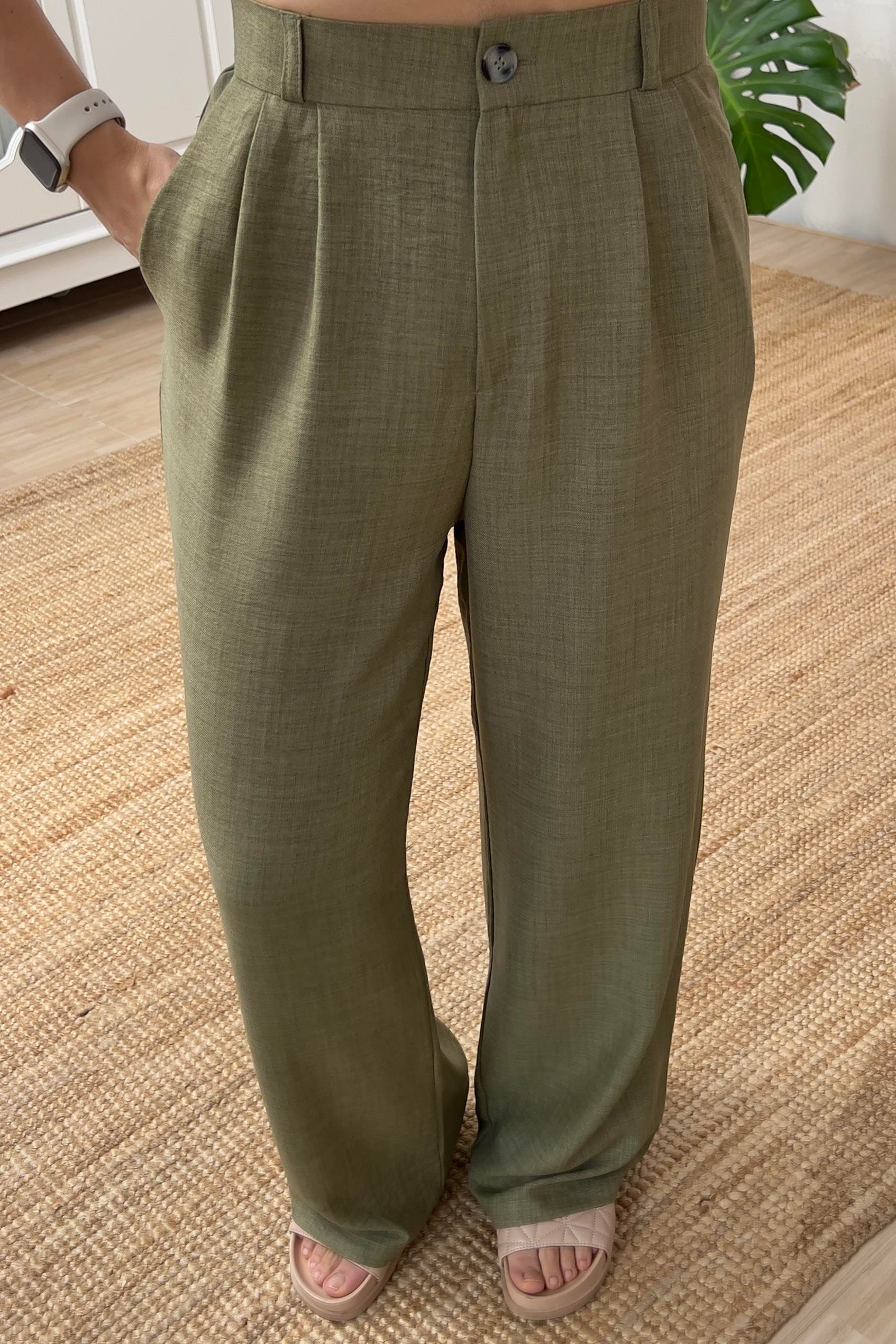 Haki Beli Lastikli Döümlü pantolon uygun fiyatlarda www.butikhola.com adresinde