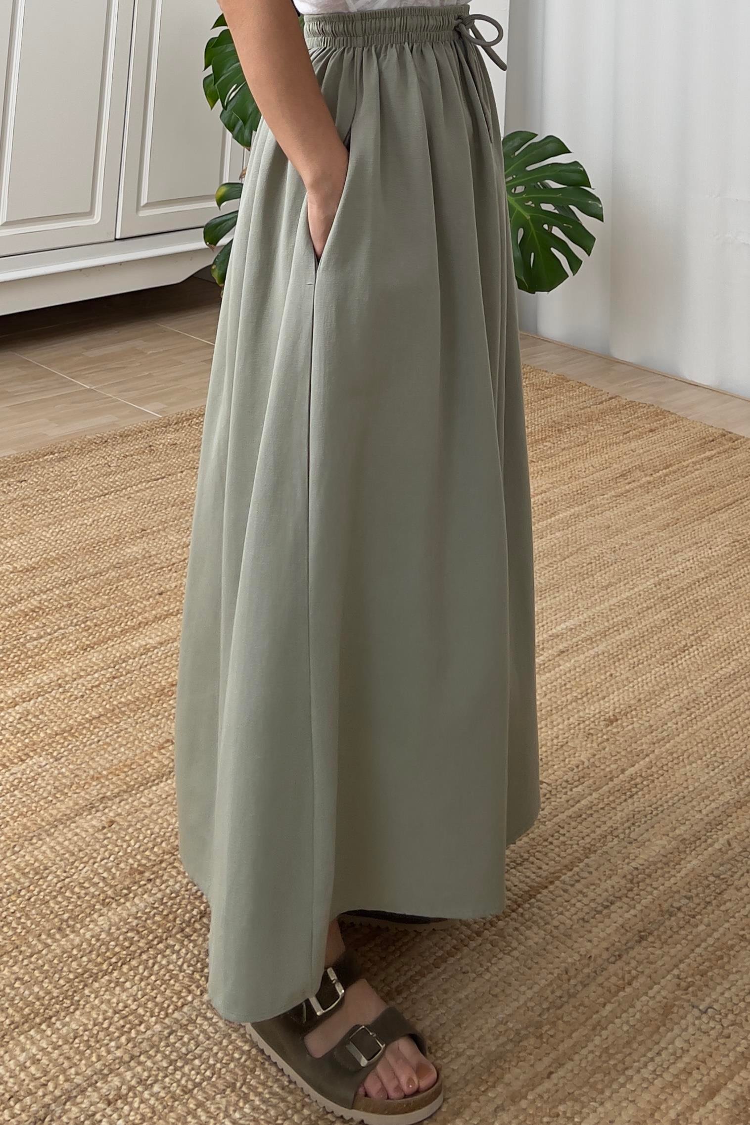 Haki Cepli Kloş Keten Etek uygun fiyatlarda www.butikhola.com adresinde