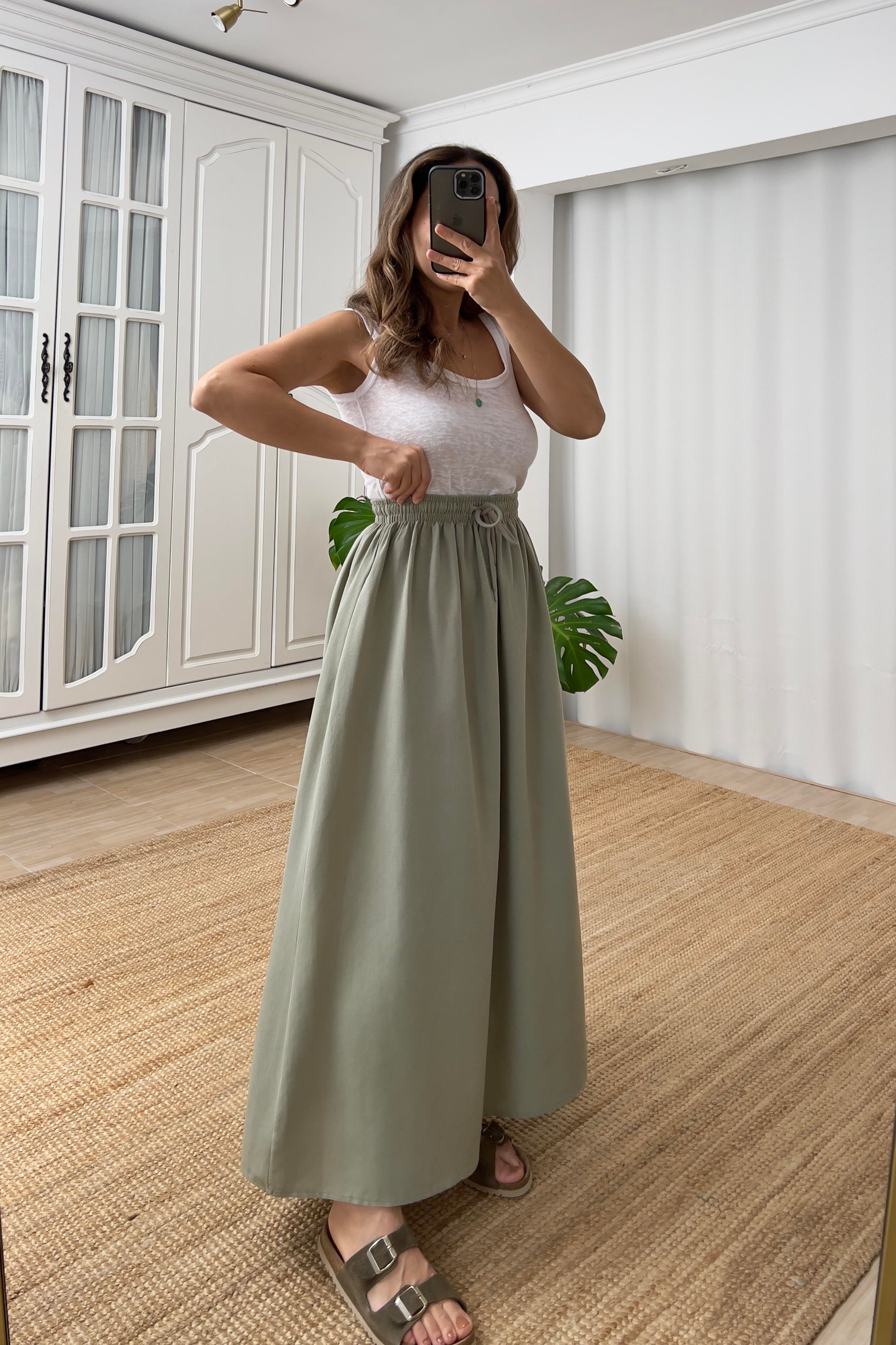 Haki Cepli Kloş Keten Etek uygun fiyatlarda www.butikhola.com adresinde