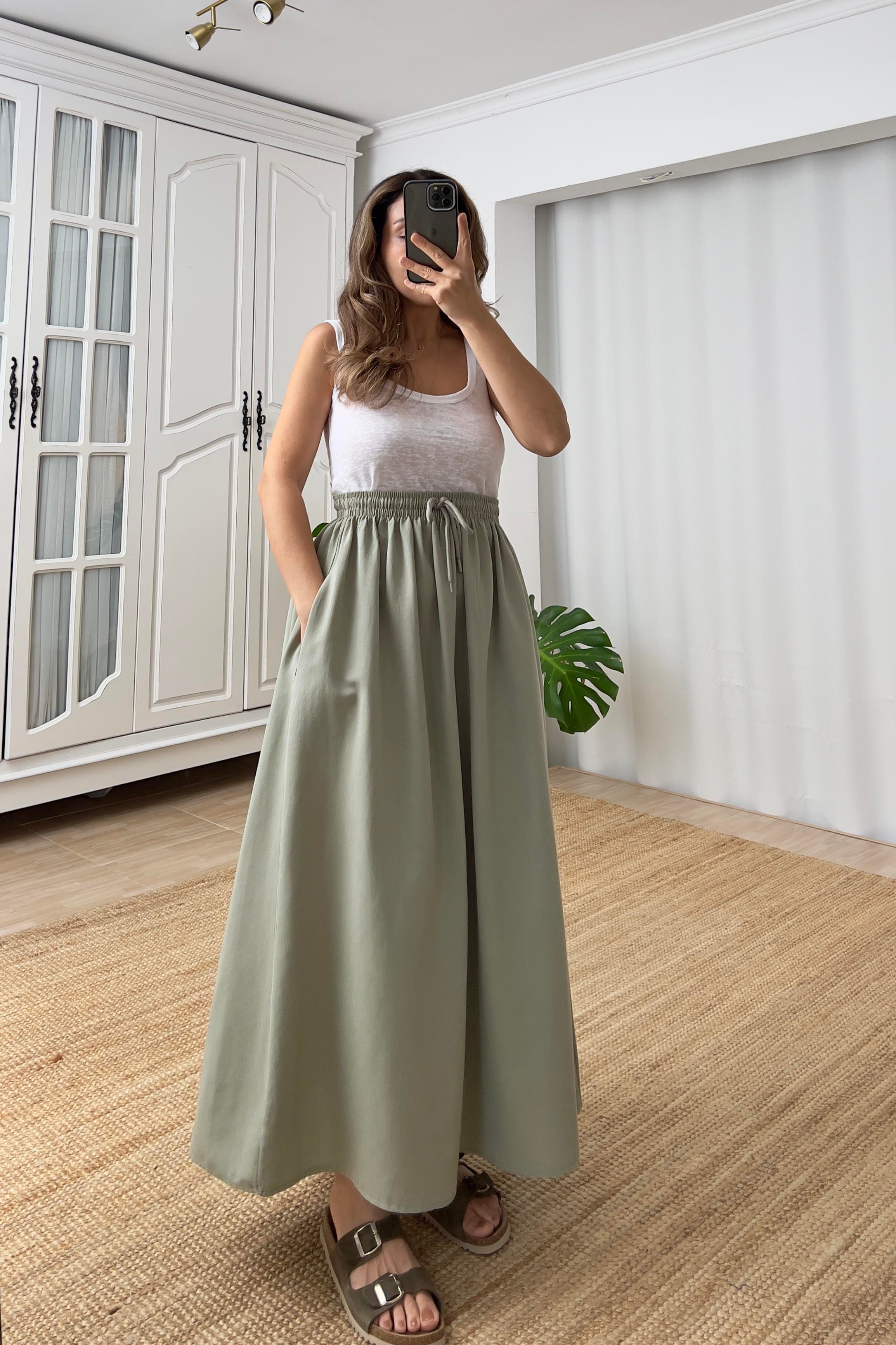 Haki Cepli Kloş Keten Etek uygun fiyatlarda www.butikhola.com adresinde