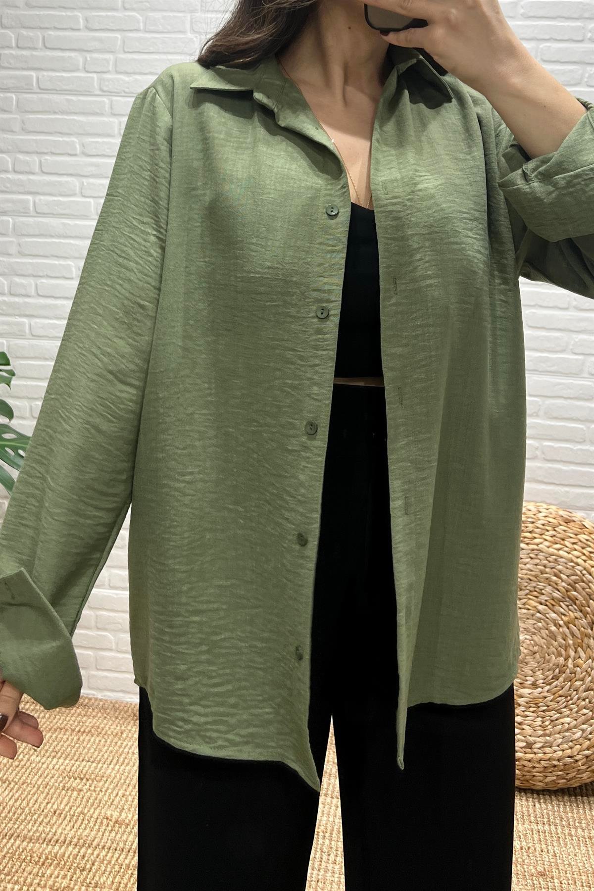 Haki Dokulu Salaş Gömlek uygun fiyatlarda www.butikhola.com adresinde