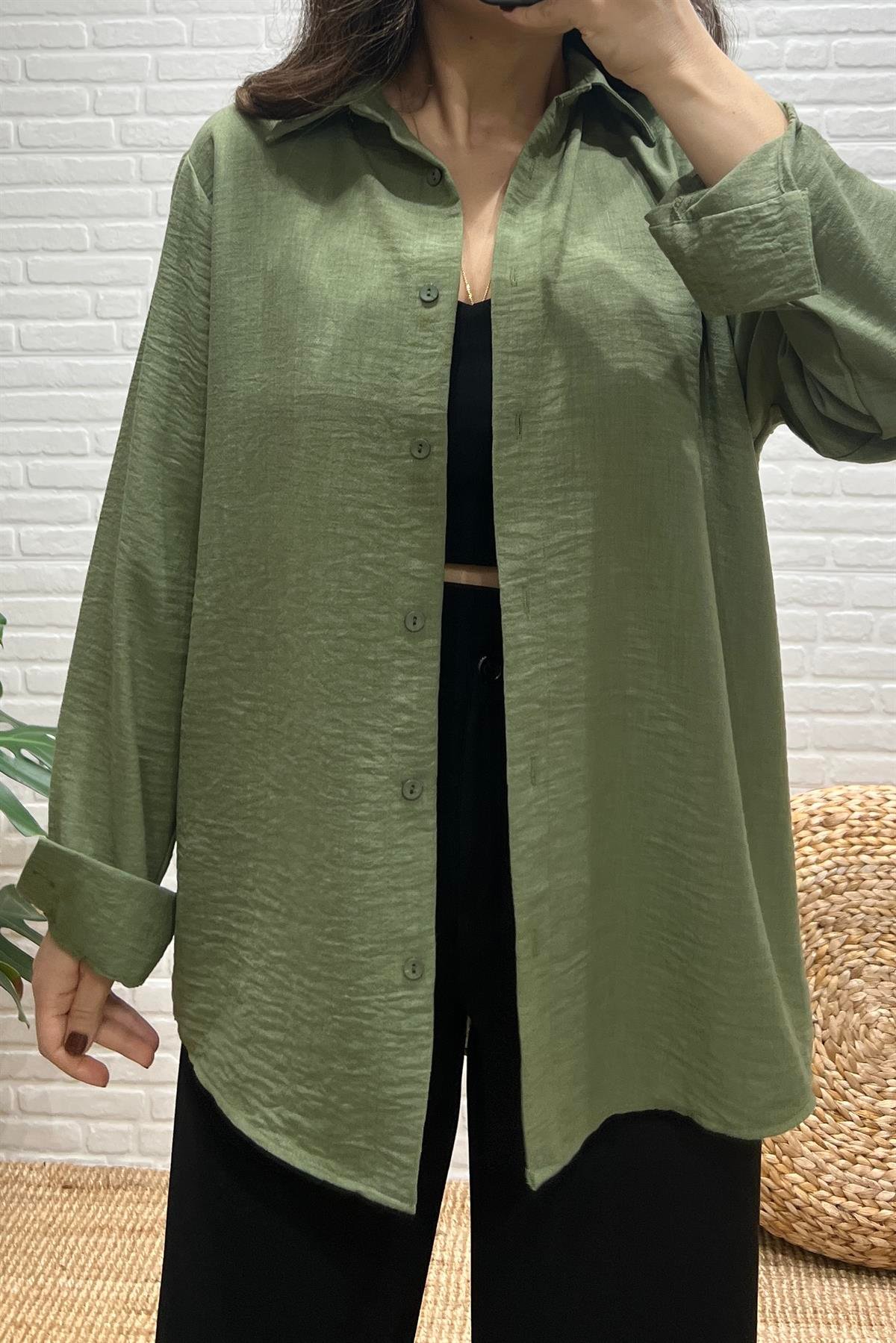 Haki Dokulu Salaş Gömlek uygun fiyatlarda www.butikhola.com adresinde