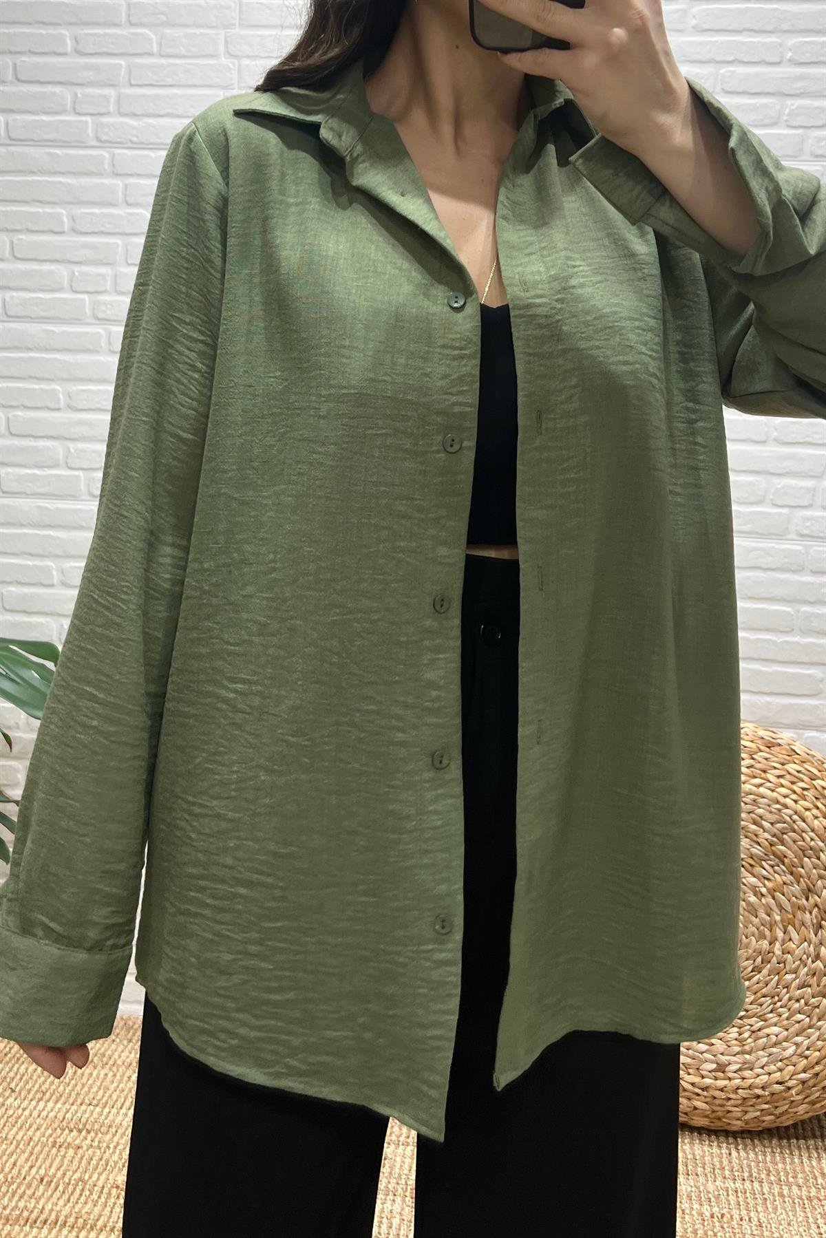 Haki Dokulu Salaş Gömlek uygun fiyatlarda www.butikhola.com adresinde