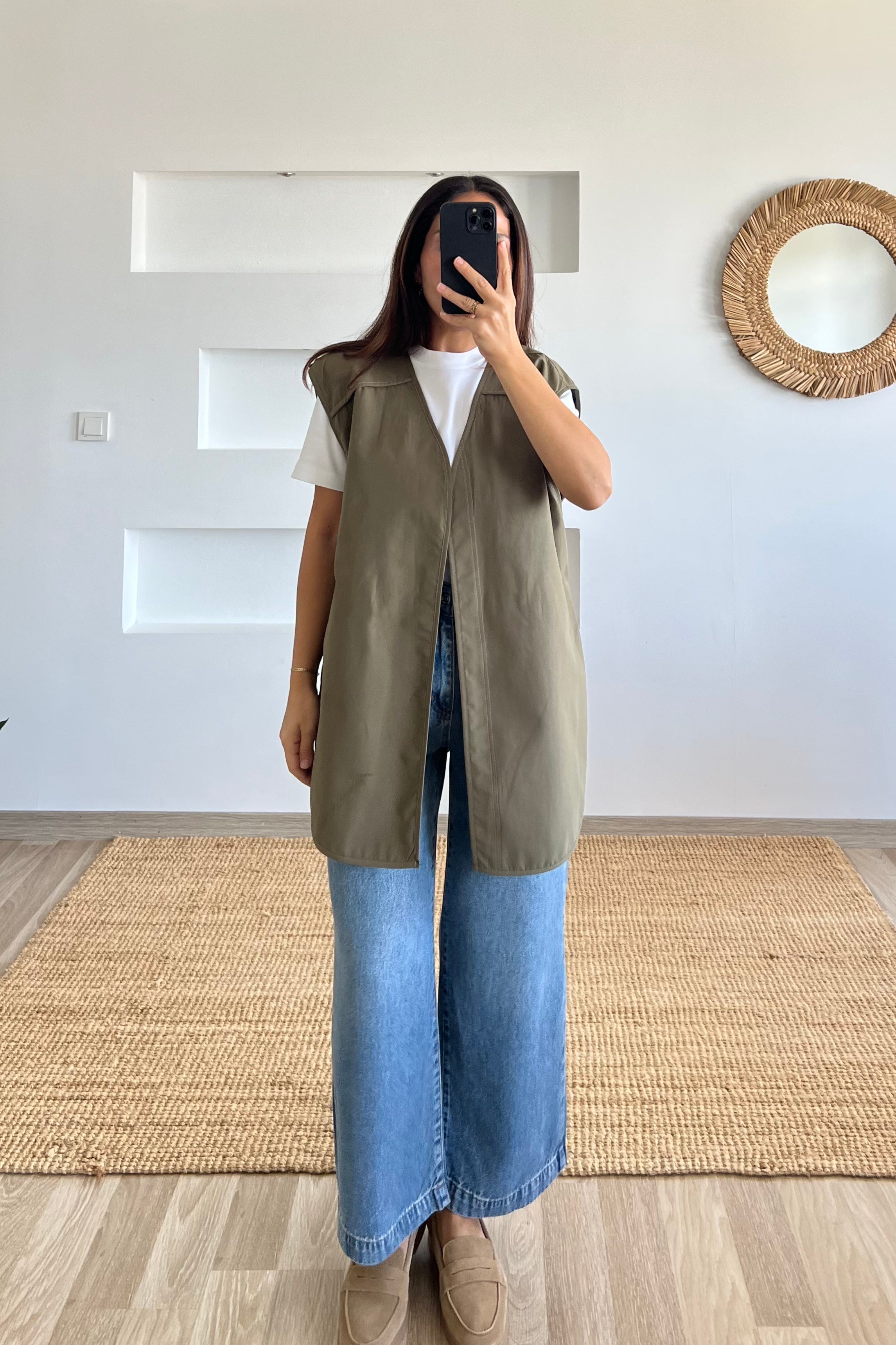 Haki İçi Ekoseli Trenç Yelek uygun fiyatlarda www.butikhola.com adresinde