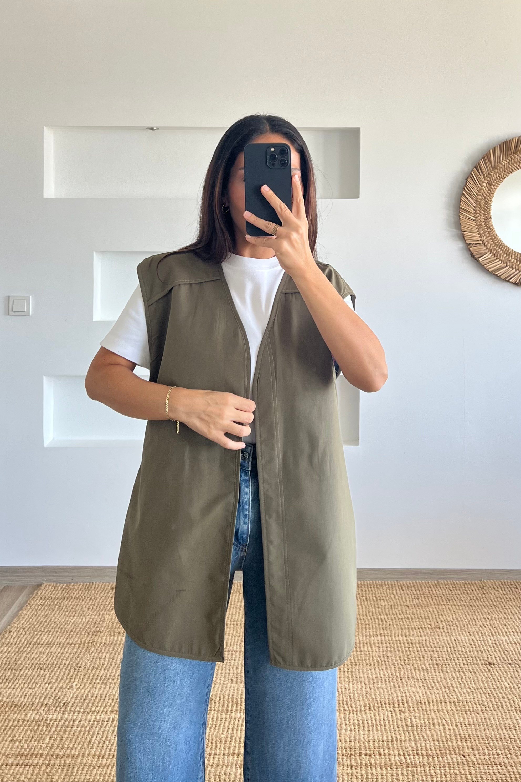 Haki İçi Ekoseli Trenç Yelek uygun fiyatlarda www.butikhola.com adresinde