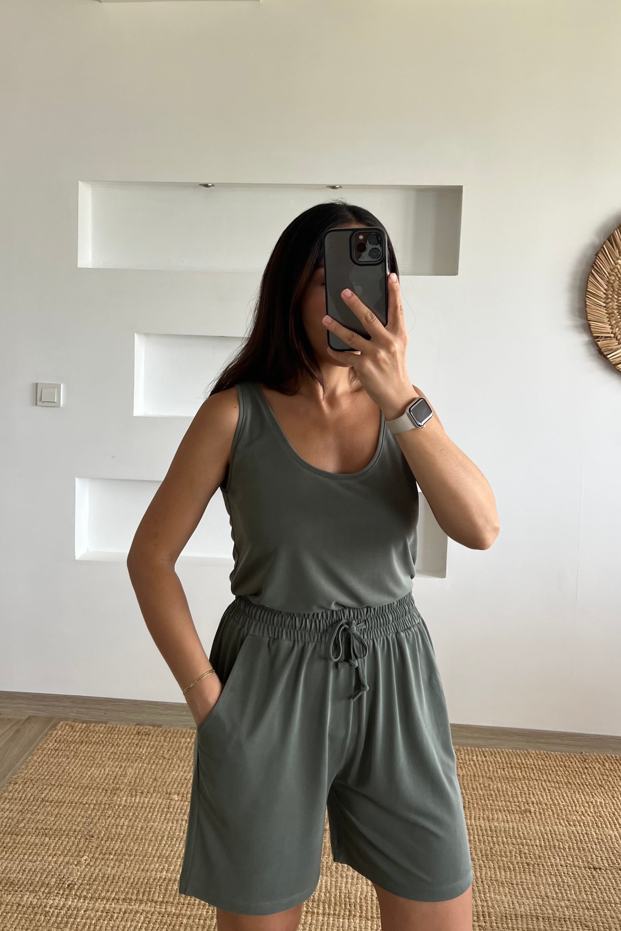 Haki Modal Şortlu Takım uygun fiyatlarda www.butikhola.com adresinde