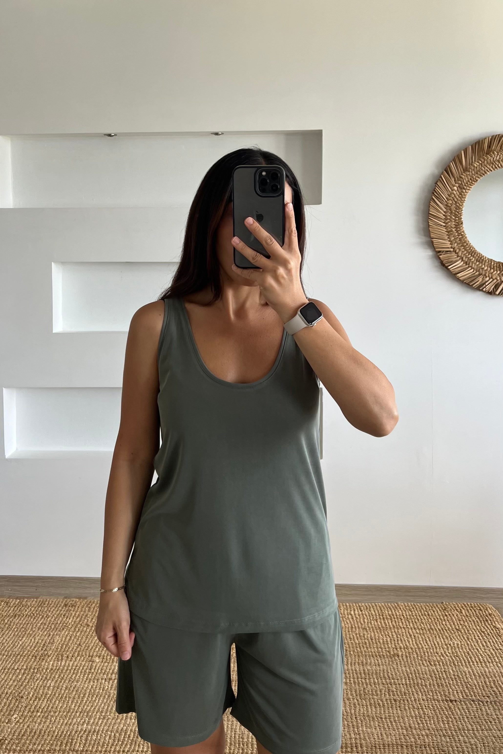 Haki Modal Şortlu Takım uygun fiyatlarda www.butikhola.com adresinde