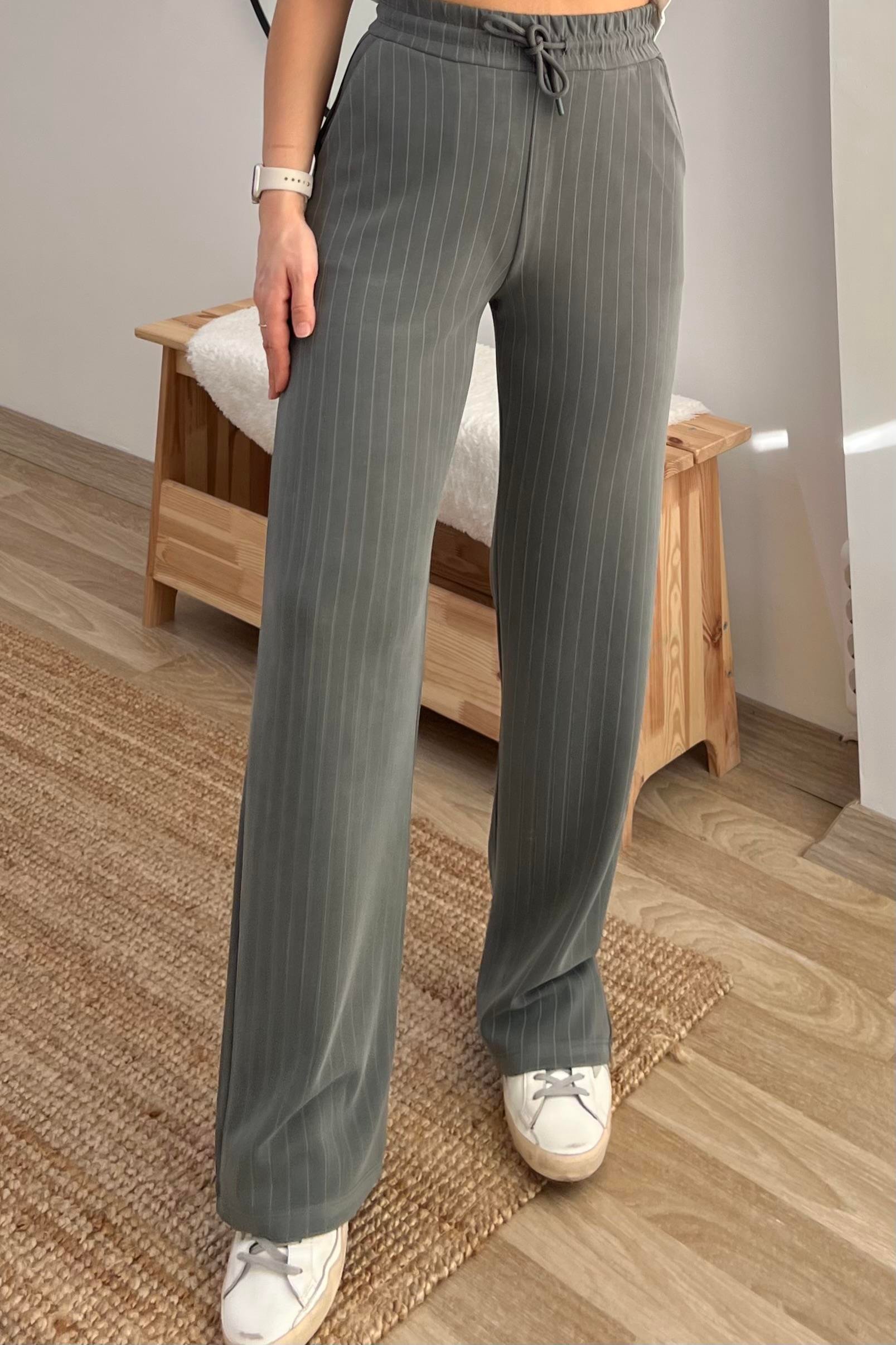 Haki Oys Çizgili Cep Detaylı Rahat Modal Pantolon uygun fiyatlarda www.butikhola.com adresinde