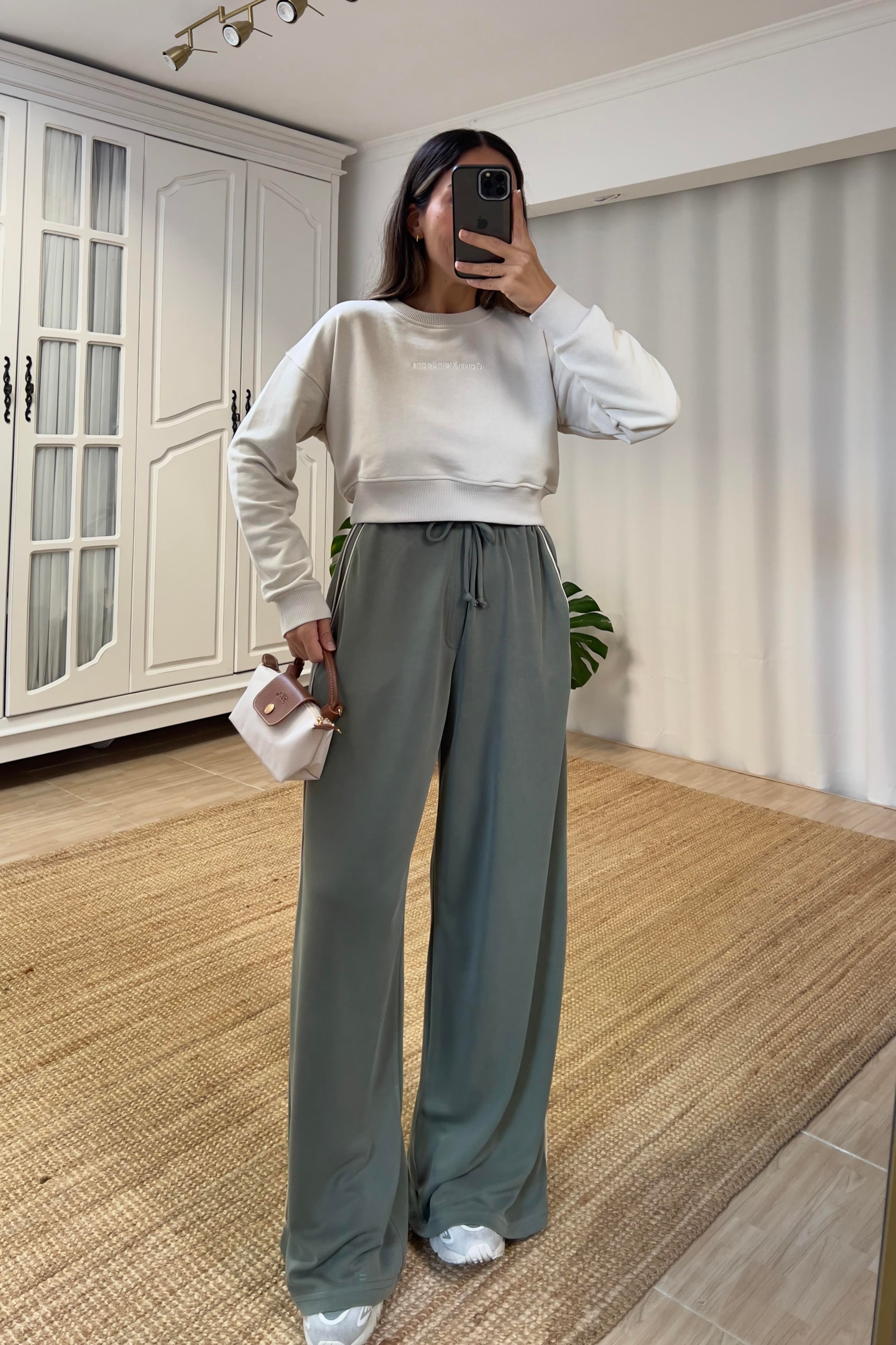 Haki Oys Şerit Detaylı Rahat Modal Pantolon uygun fiyatlarda www.butikhola.com adresinde