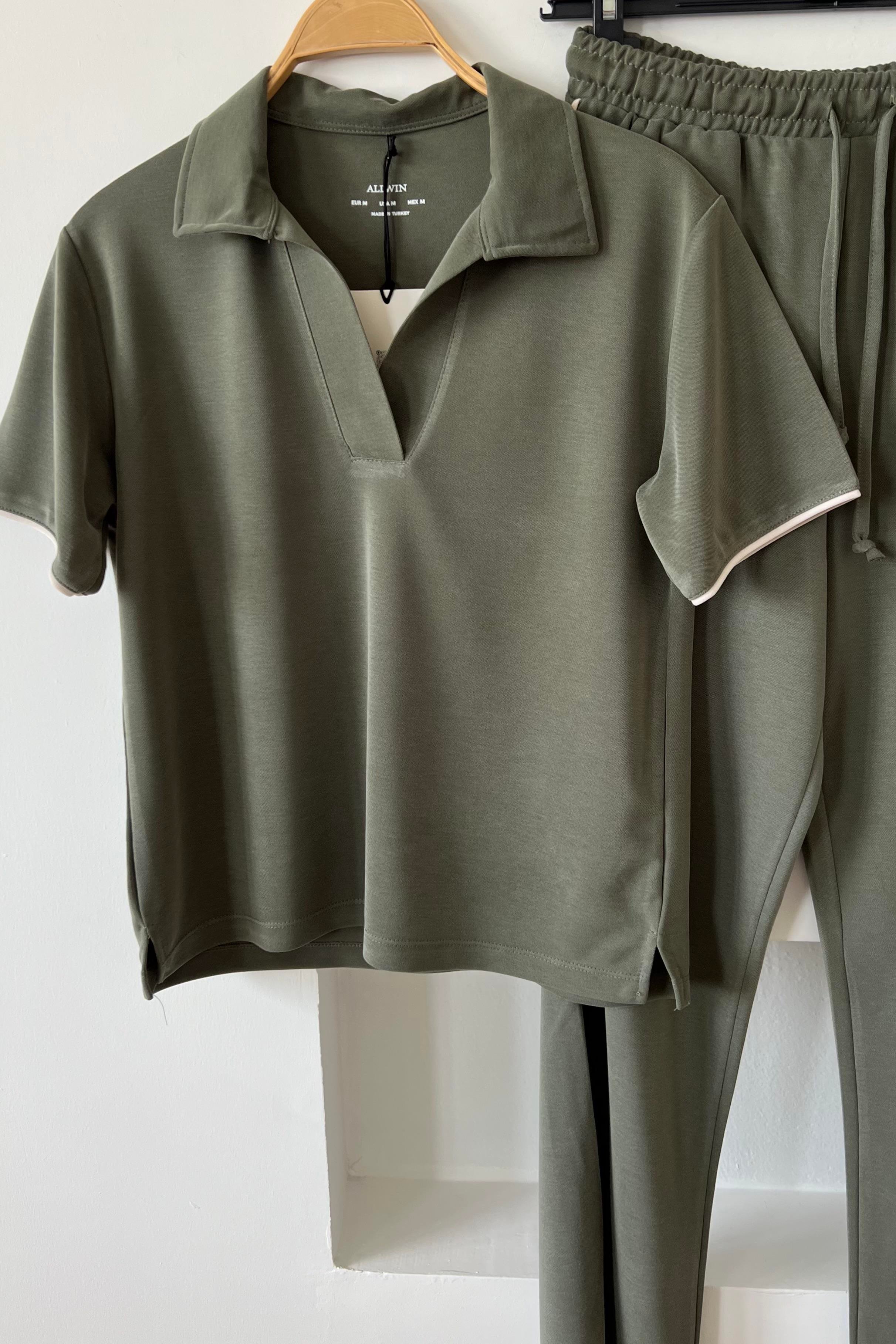 Haki Oysho Kumaş Modal Polo Yaka Tshirt Pantolon Takım uygun fiyatlarda www.butikhola.com adresinde