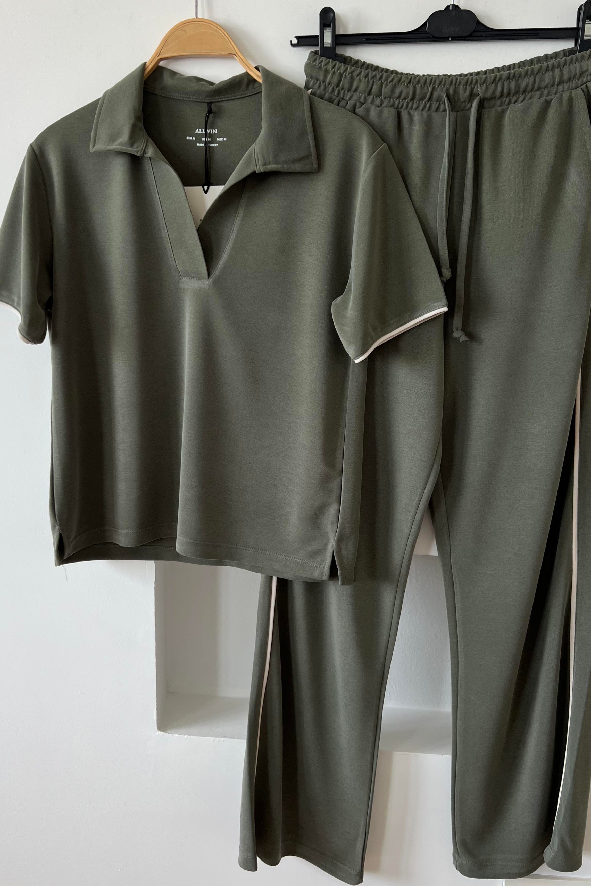 Haki Oysho Kumaş Modal Polo Yaka Tshirt Pantolon Takım uygun fiyatlarda www.butikhola.com adresinde