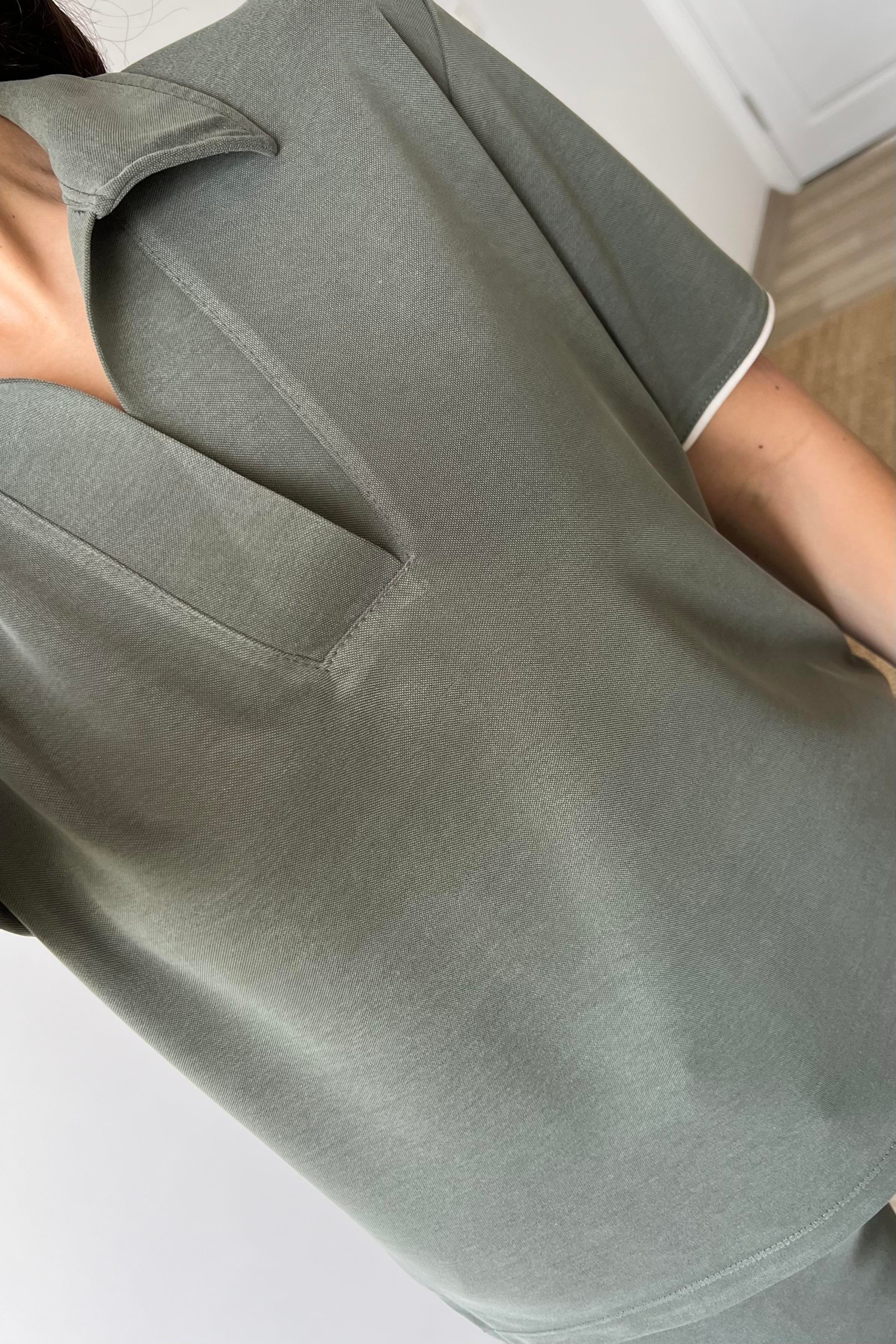 Haki Oysho Kumaş Modal Polo Yaka Tshirt Pantolon Takım uygun fiyatlarda www.butikhola.com adresinde
