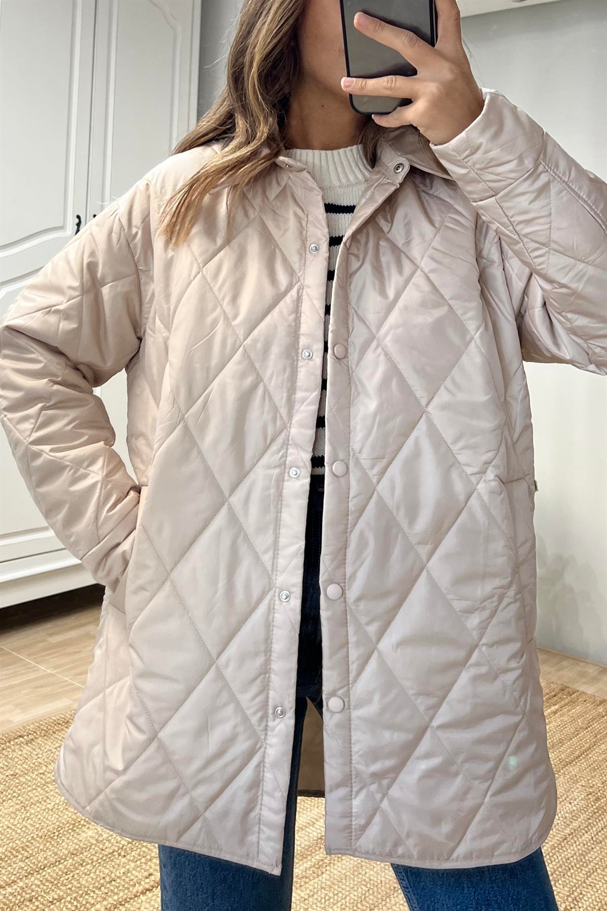 Haki Rengi Kapitone Baharlık Uzun Mont uygun fiyatlarda www.butikhola.com adresinde