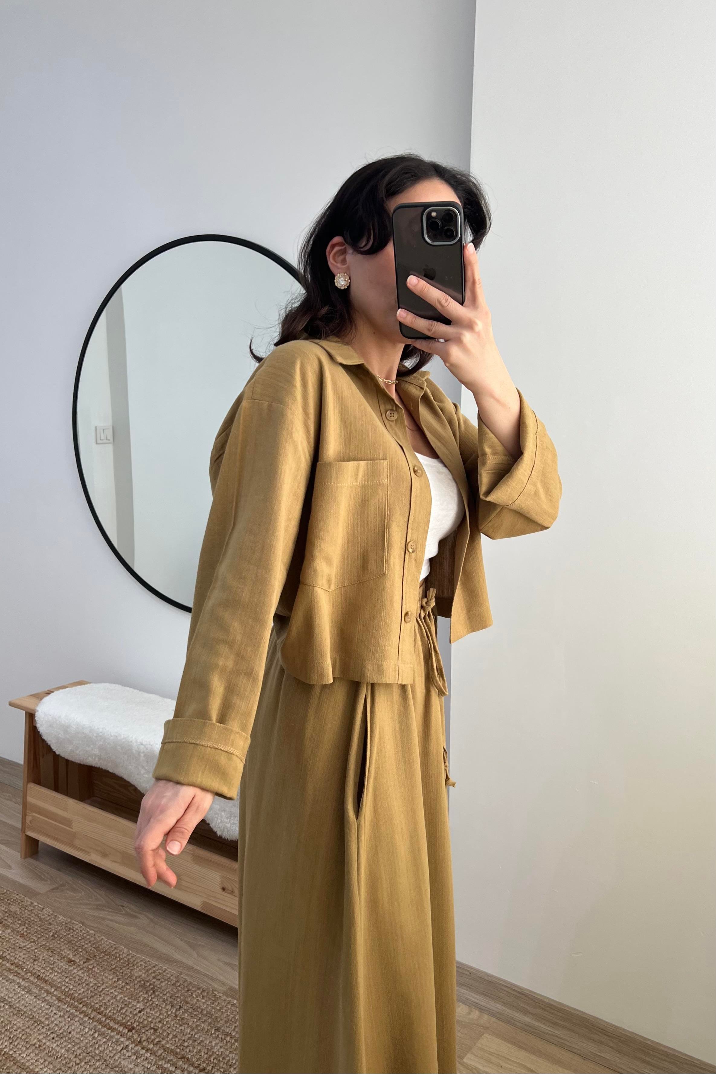 Hardal Keten Etek Gömlek Takım uygun fiyatlarda www.butikhola.com adresinde