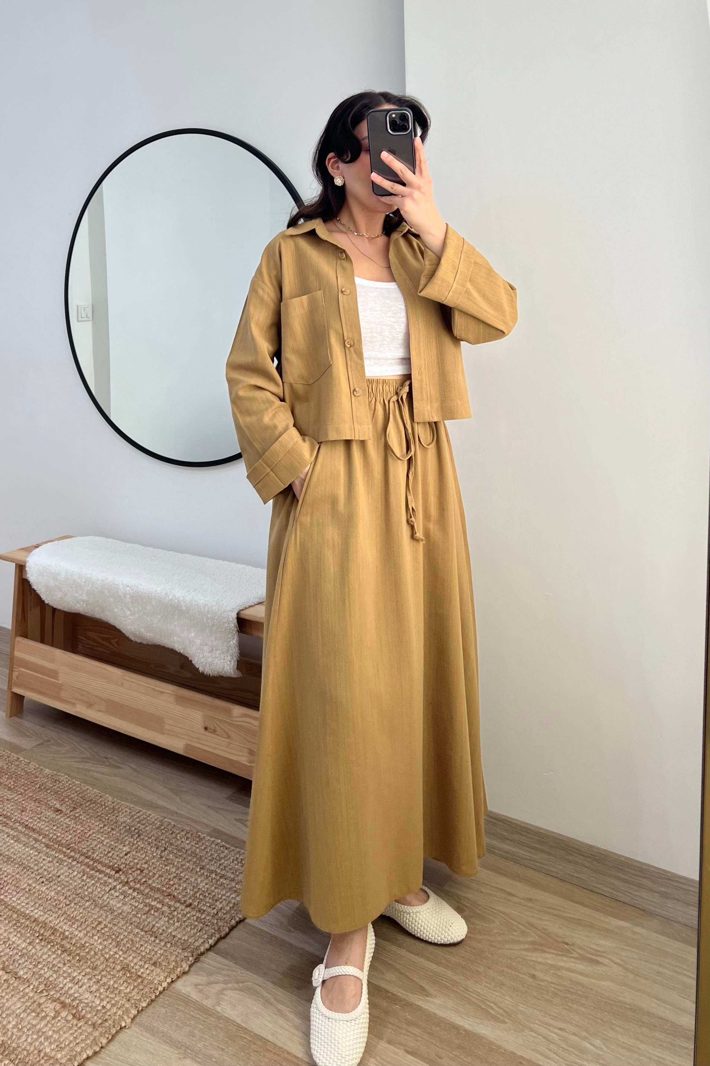 Hardal Keten Etek Gömlek Takım uygun fiyatlarda www.butikhola.com adresinde