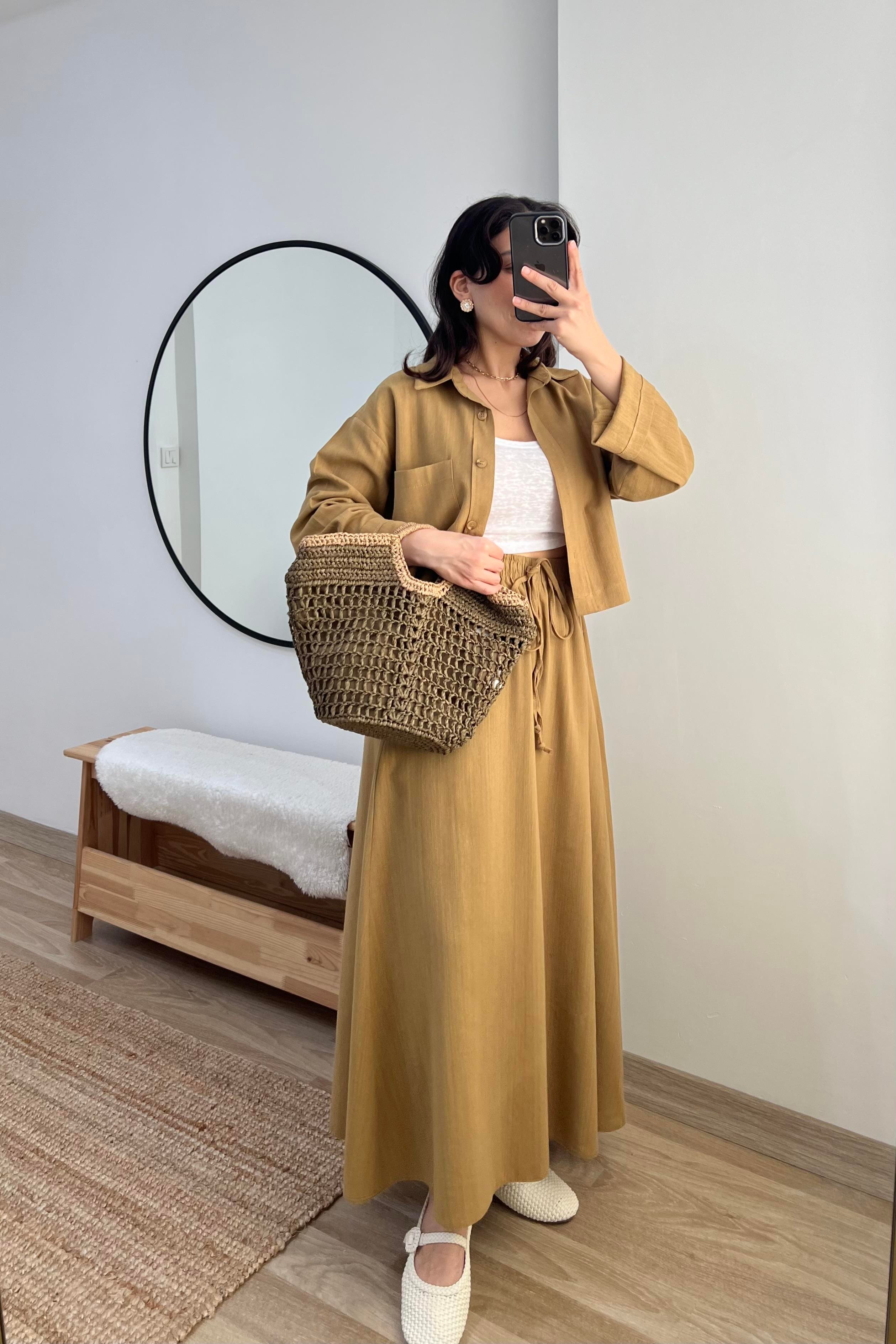 Hardal Keten Etek Gömlek Takım uygun fiyatlarda www.butikhola.com adresinde