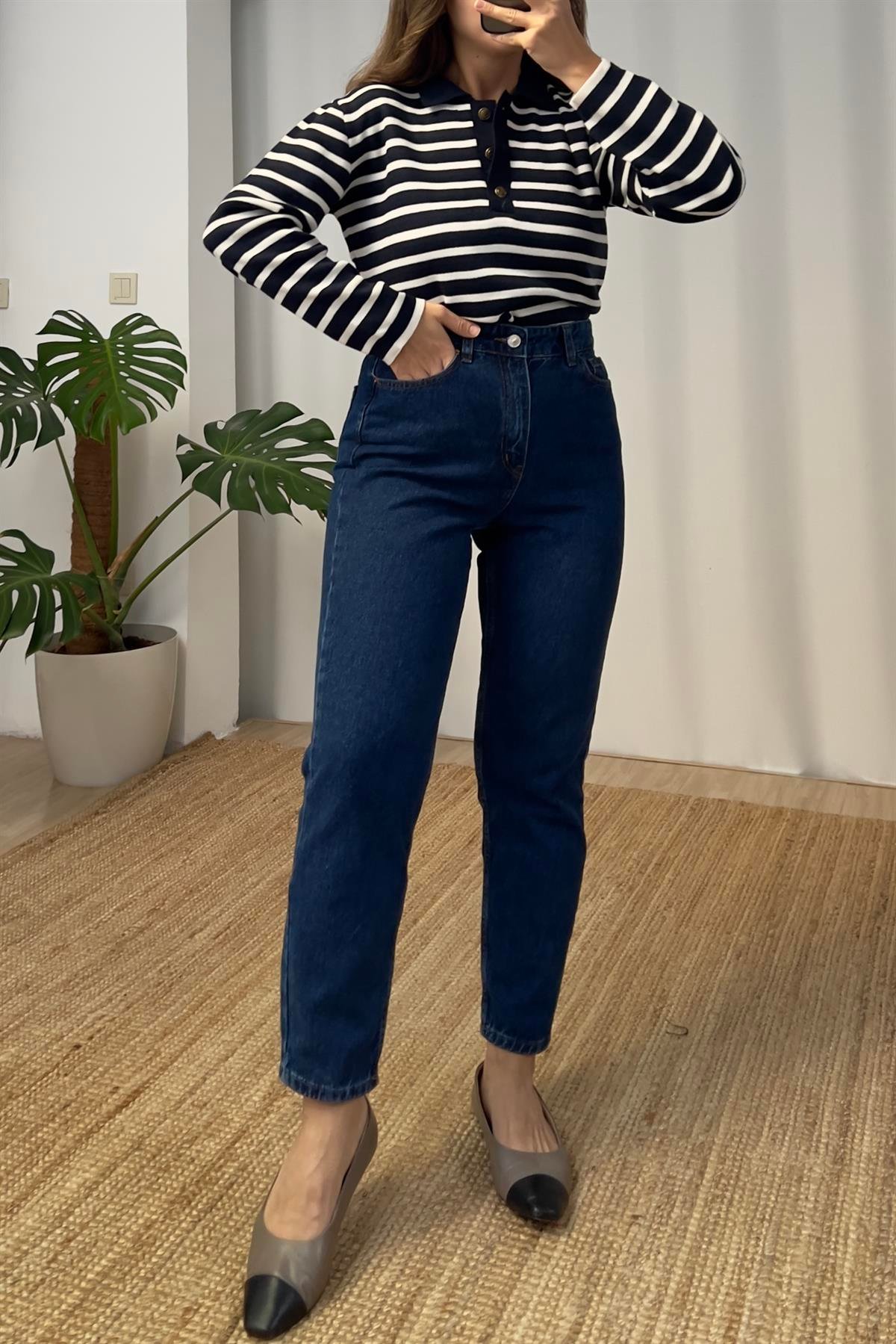 İndigo Mom Jean uygun fiyatlarda www.butikhola.com adresinde