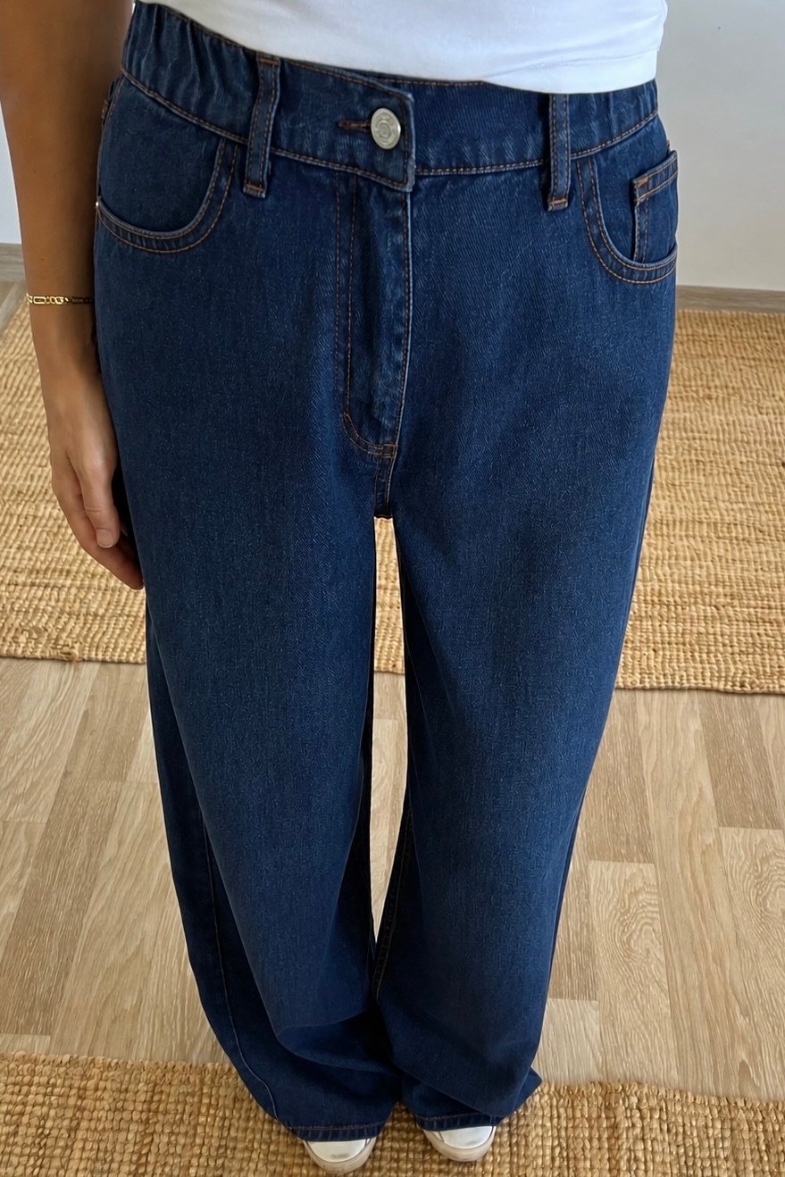 İndigo Yumuşak Dokulu Beli Lastikli Jean uygun fiyatlarda www.butikhola.com adresinde